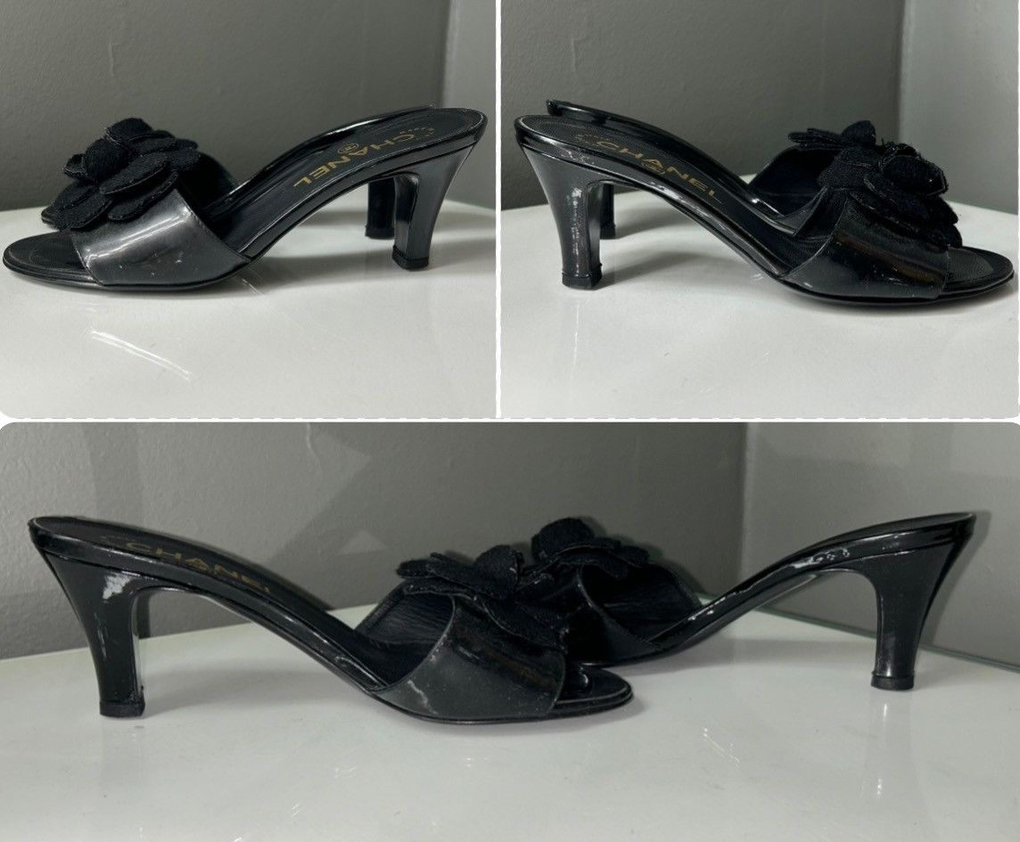 Chanel Chanel Black Camellia Embellished Peep Toe Heels size 34 1/2 Size US 4.5 / IT 34.5 - 11 Thumbnail