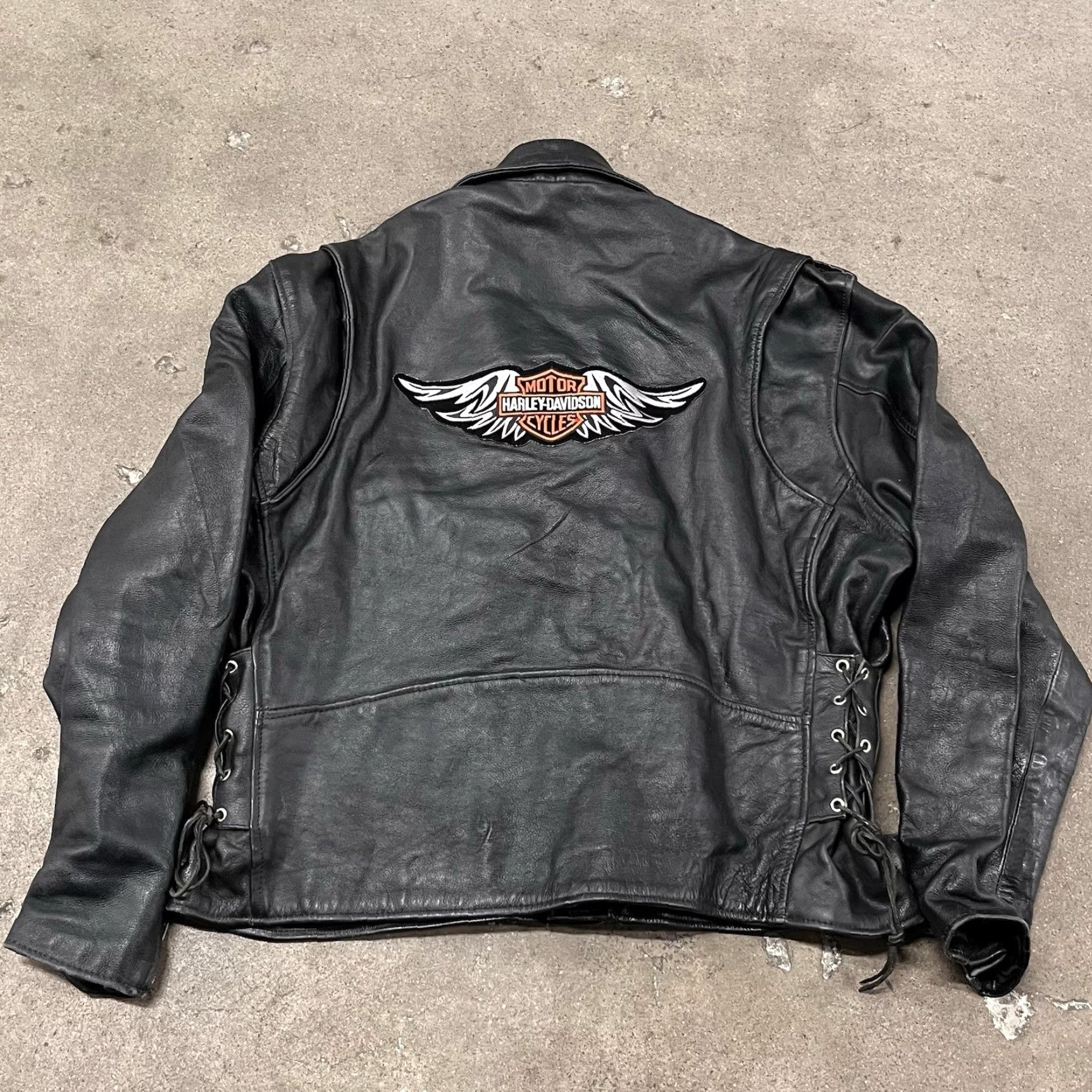 Harley Davidson VINTAGE Harley Davidson Motorcycle Jacket Men Short Leather 52 Black Patchwork 90s Size US L / EU 52-54 / 3 - 2 Thumbnail