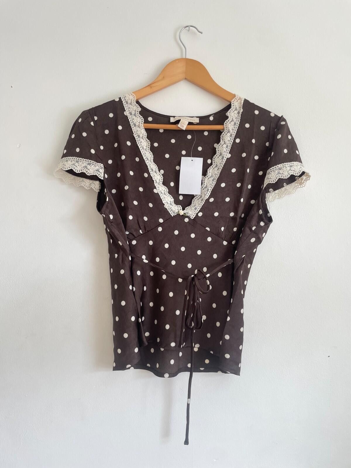 Other Monteau LA Brown Polka Dot Lace Trim Wrap Blouse BNWT L Size L / US 10 / IT 46 - 1 Thumbnail