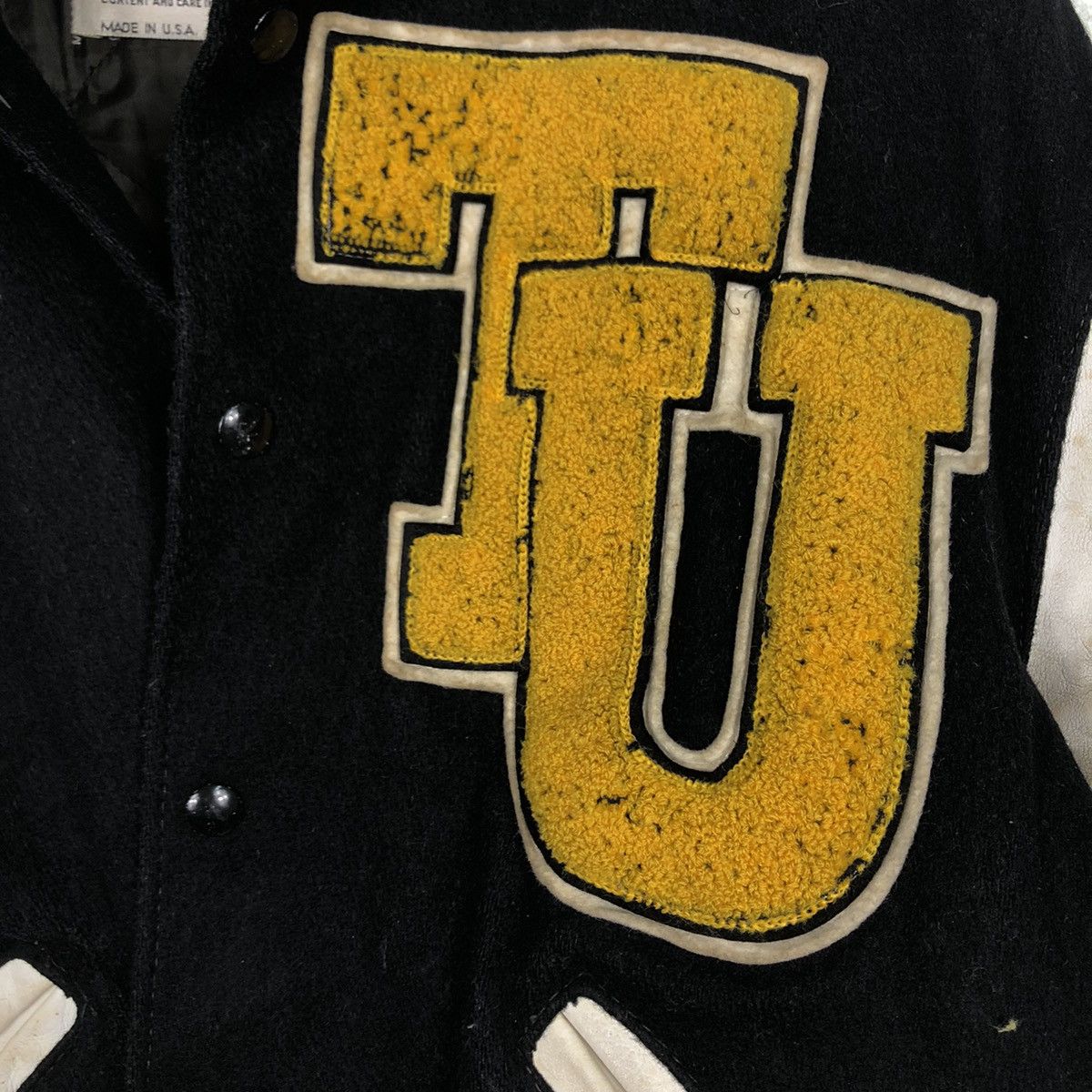 Delong 📌Vintage Varsity Leather Jacket Delon Big Logo Embroidered Size US M / EU 48-50 / 2 - 19 Thumbnail
