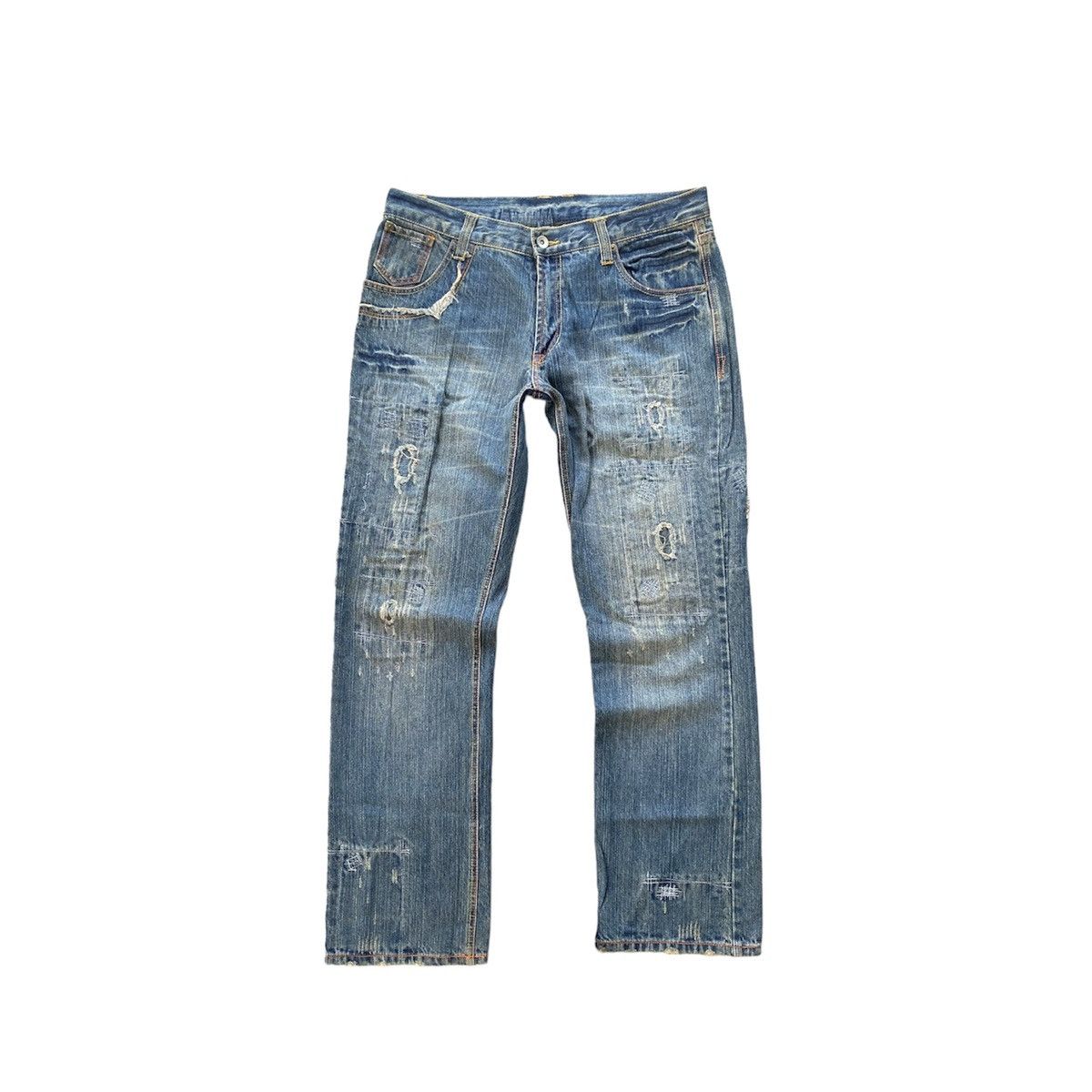 Japanese Brand Distressed denim straight leg Size US 34 / EU 50 - 1 Thumbnail
