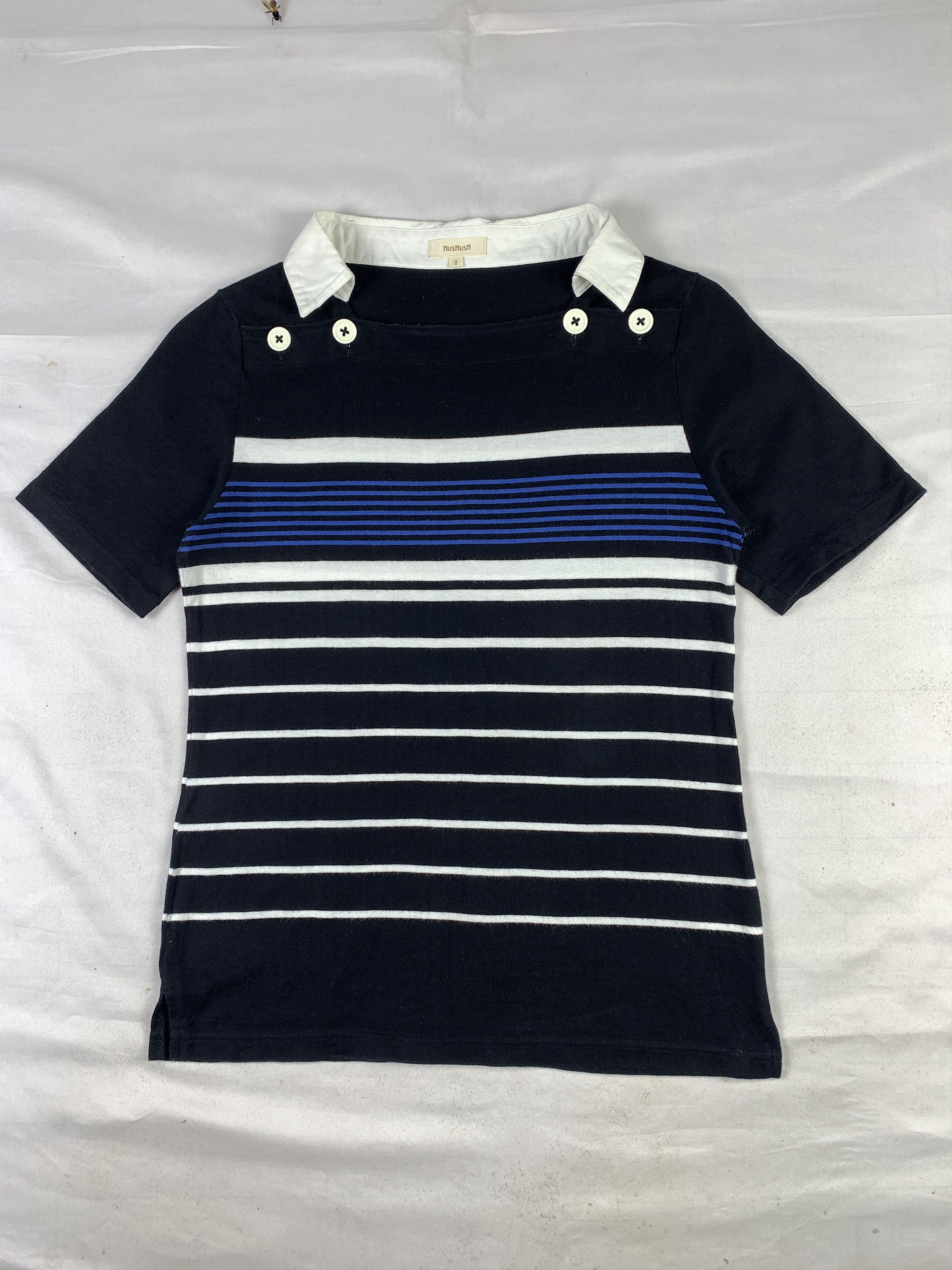 Japanese Brand HusHush Black Stripes Decorativ Shoulders Polo (M) Size M / US 6-8 / IT 42-44 - 1 Thumbnail