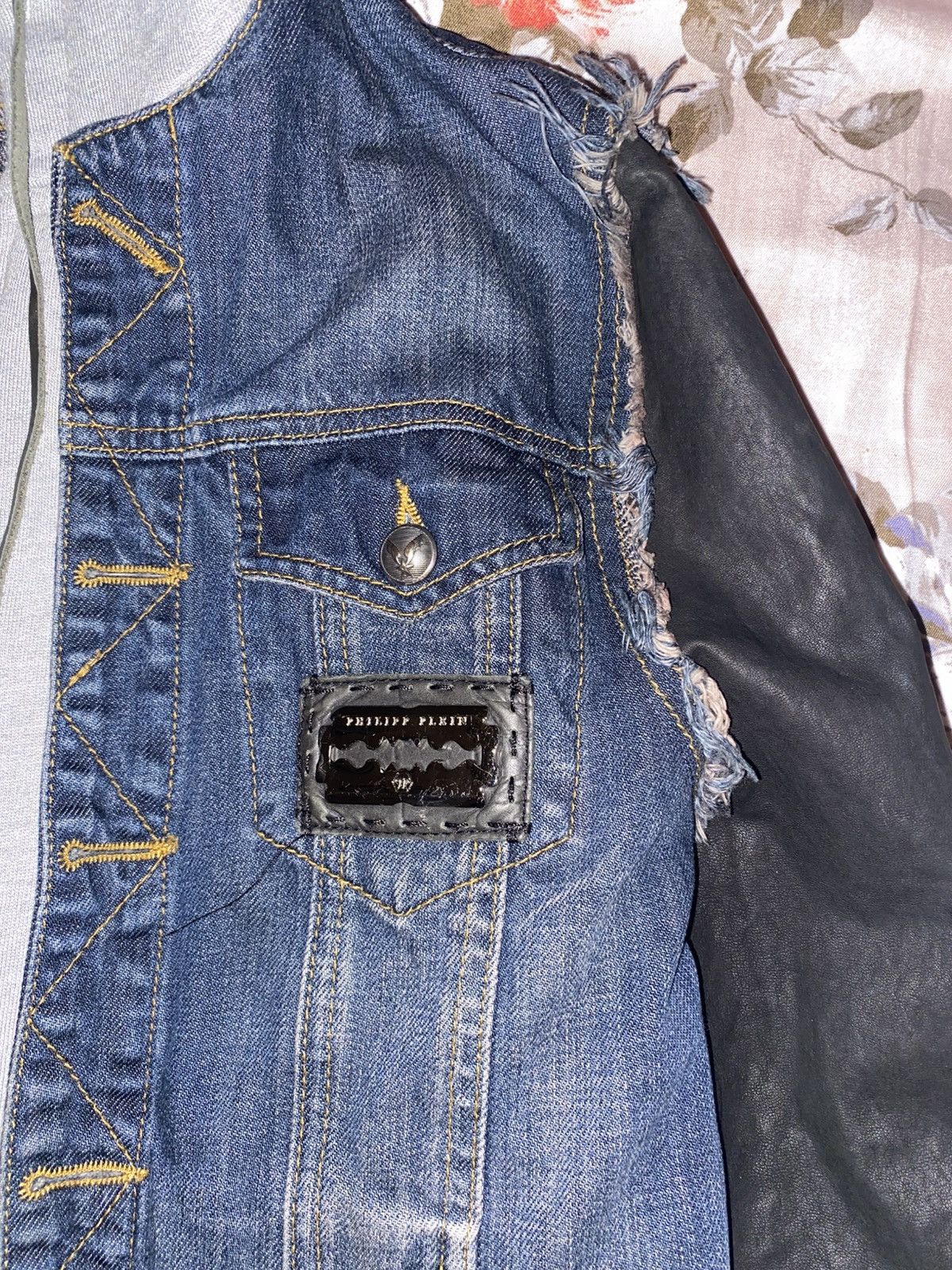Philipp Plein Philipp Plein hooded denim jacket with leather sleeves. Size US M / EU 48-50 / 2 - 4 Thumbnail