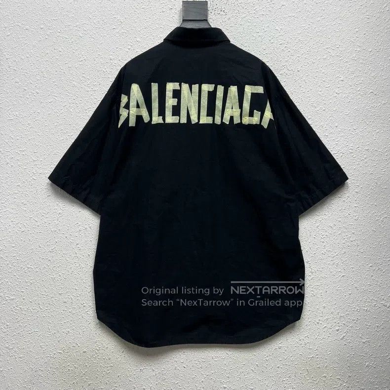 Balenciaga Balenciaga Tape Logo Black Short Sleeve Shirt Size XS / US 0-2 / IT 36-38 - 2 Thumbnail