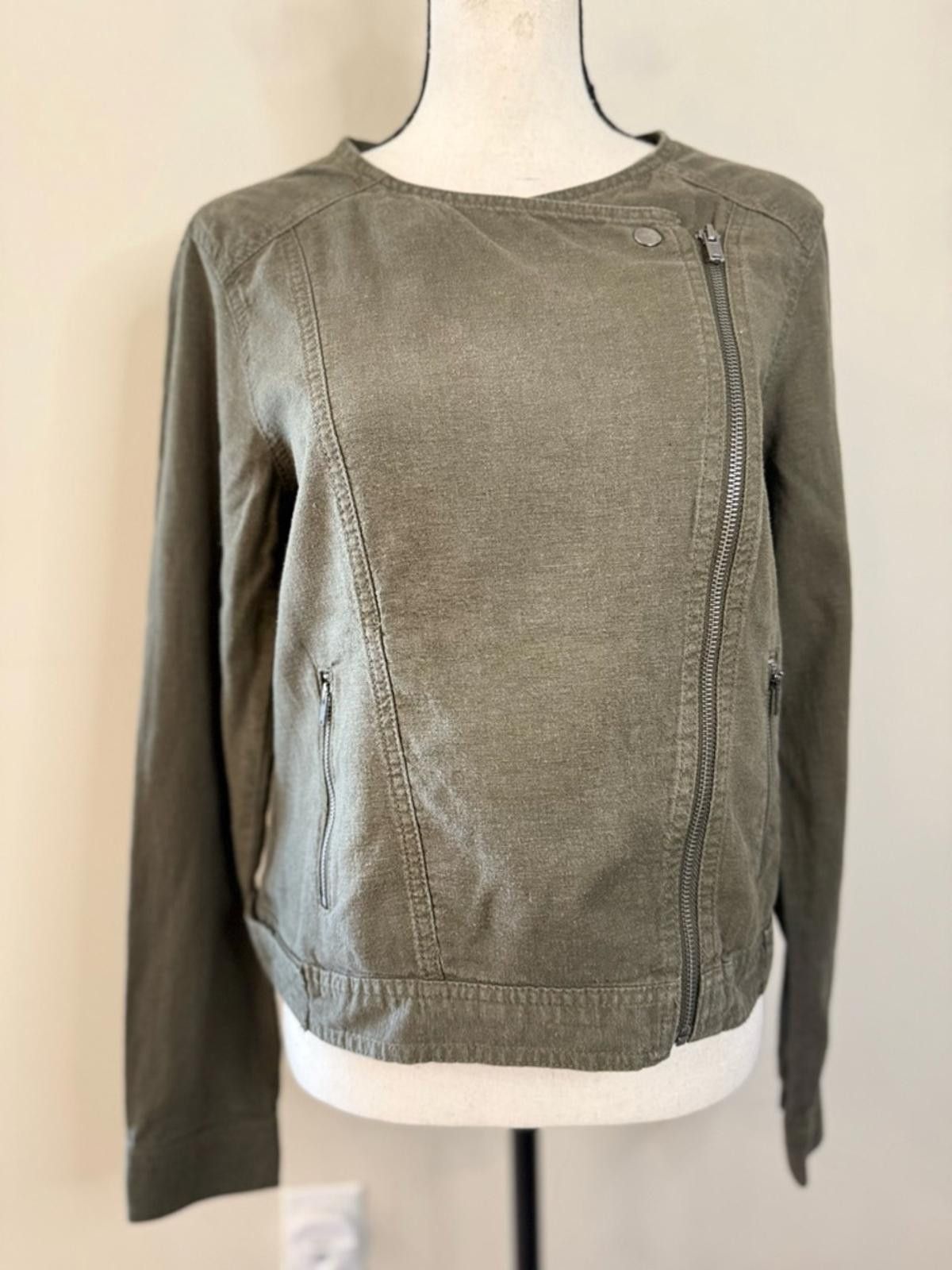 Gap Gap army green linen viscose lightweight moto jacket SZ SM Size S / US 4 / IT 40 - 1 Thumbnail