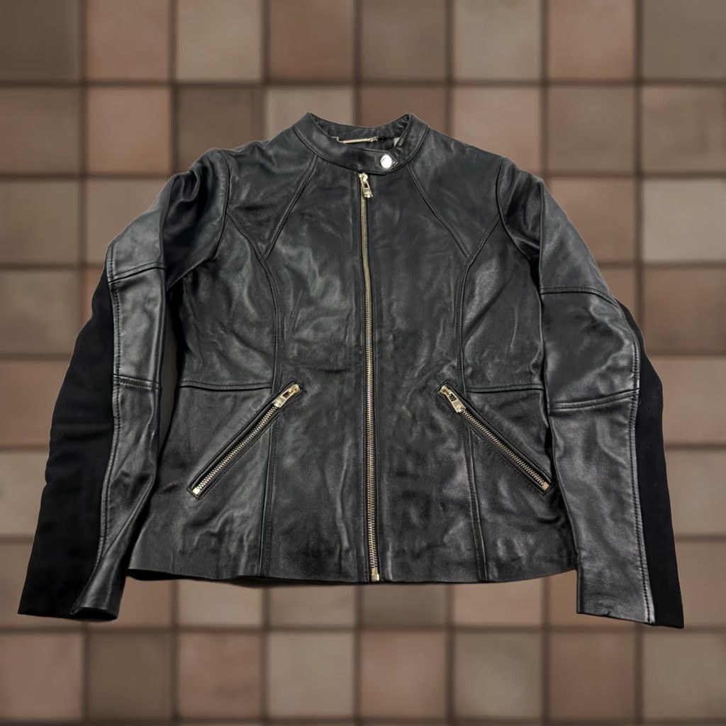 Karl Lagerfeld Karl Lagerfeld Womens Leather Jacket S Black Full Zip Biker Moto 90s Style, Zipper Accents, Mid-Length, Casual, Regular Fit, Jacket Size S / US 4 / IT 40 - 1 Thumbnail