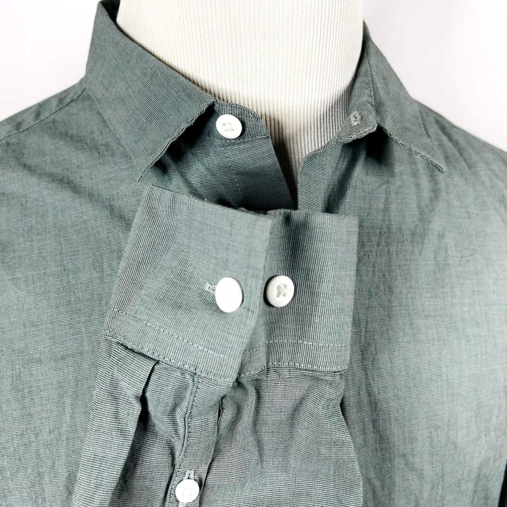 Frame A Frame Large Casual Button Front Shirt Pale Green Cotton Stretch Regular Fit Shirt Mens Button-Front Knit-Style Cotton Blend-Front-Open - Size US L / EU 52-54 / 3 - 4 Thumbnail