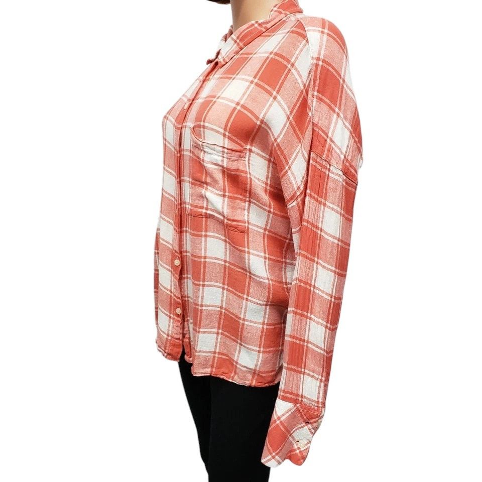 Sanctuary Sanctuary Linen Blend Boyfriend Shirt Plaid Cuffed Long Slee Size L / US 10 / IT 46 - 4 Thumbnail