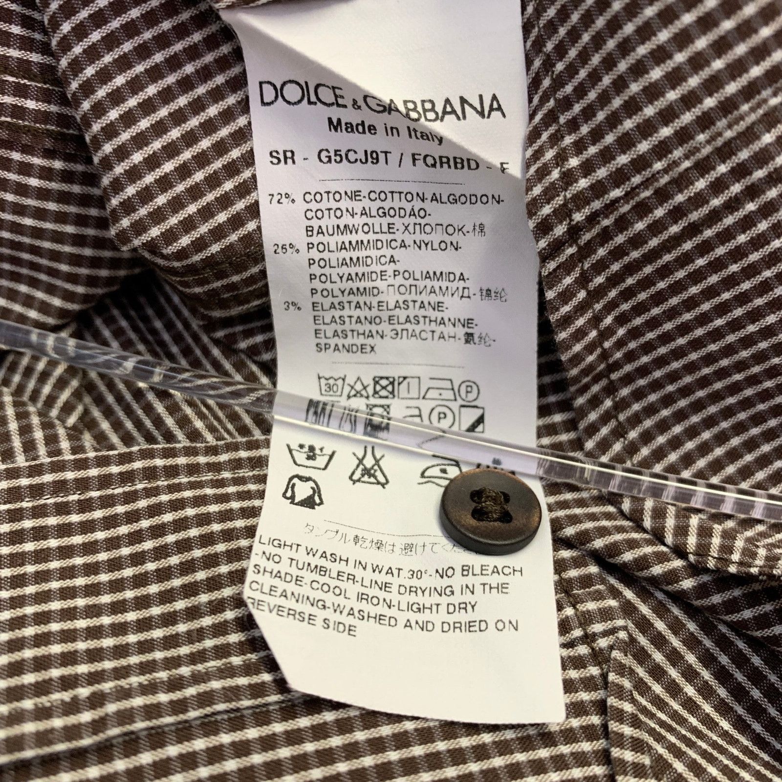Dolce & Gabbana Brown White Gingham Cotton Spread Collar Long Sleeve Shirt Size US L / EU 52-54 / 3 - 6 Thumbnail