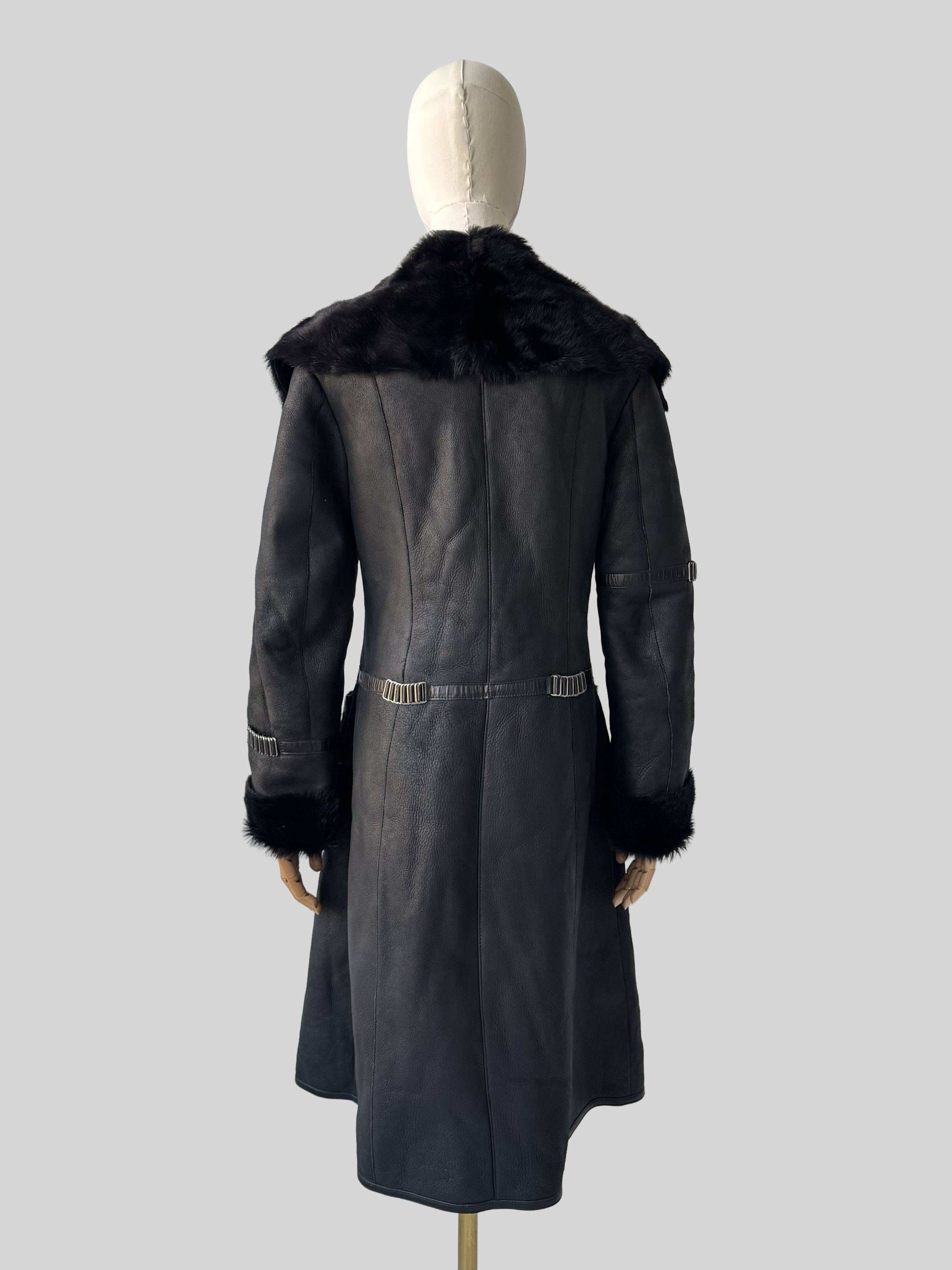 Vintage Vintage Black Sheepskin Leather Coat Long Zip Size S / US 4 / IT 40 - 4 Thumbnail