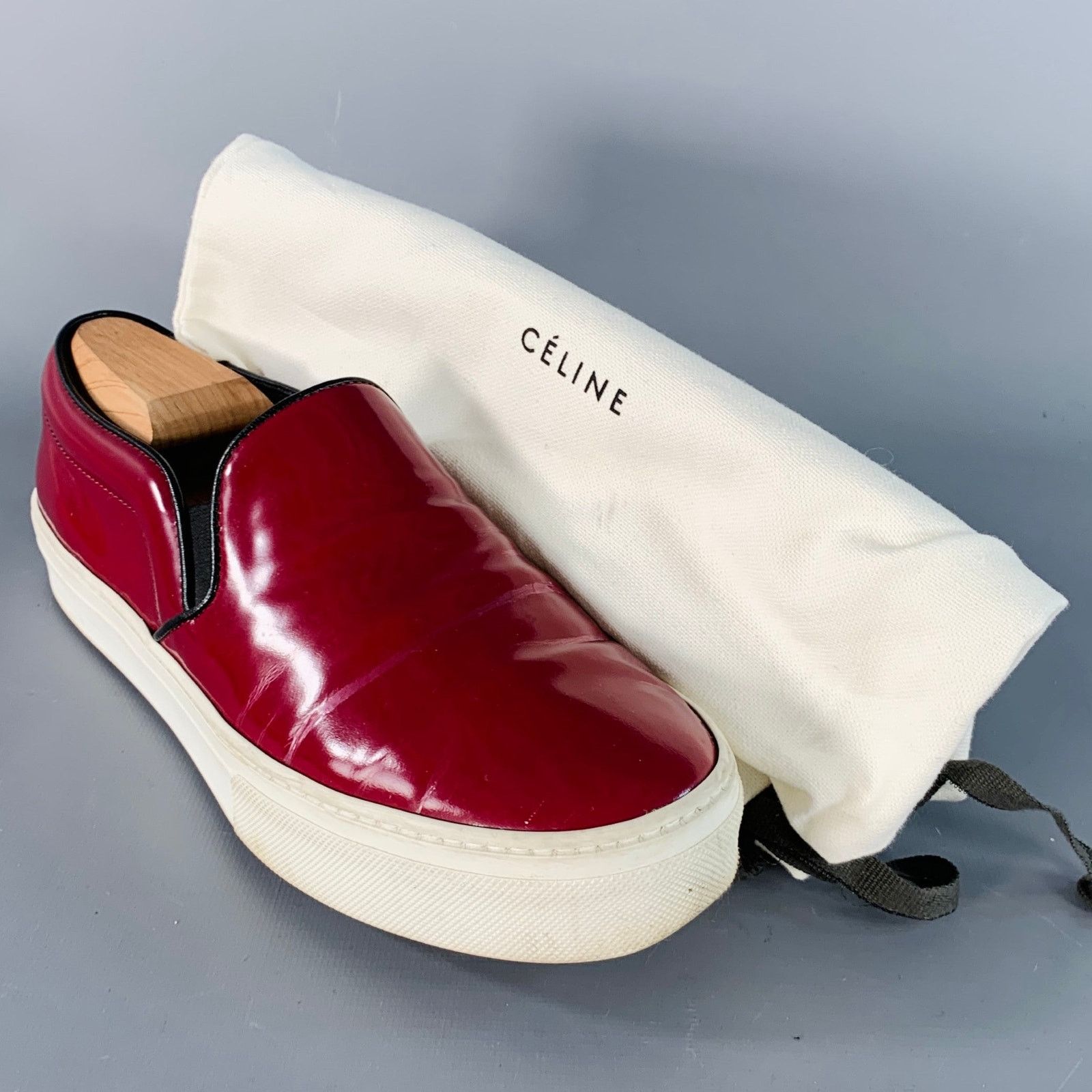 Celine CELINE 8.5 Burgundy White Patent Leather Slip On Sneakers Size US 8.5 / IT 38.5 - 11 Thumbnail
