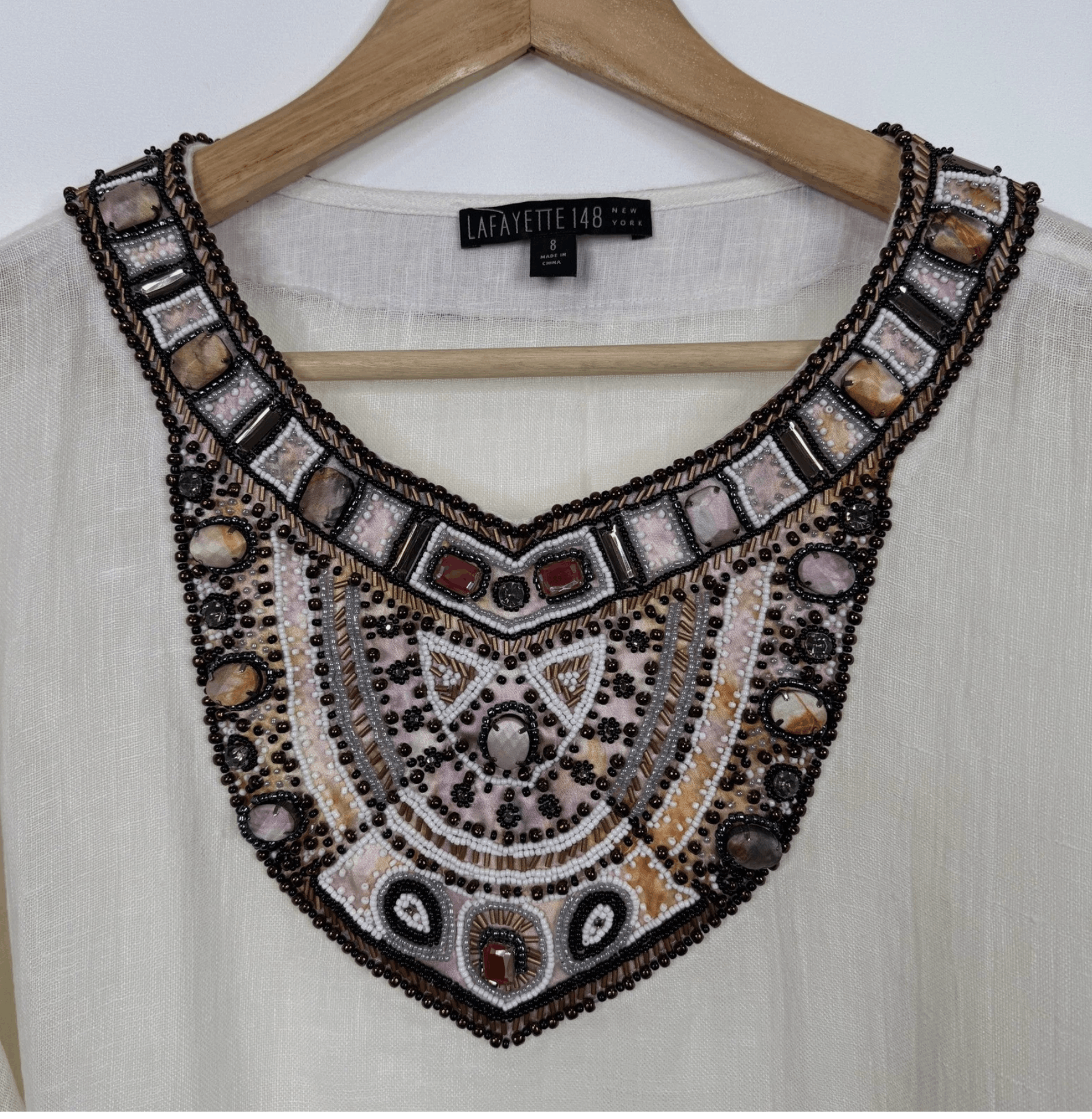 Lafayette 148 Lafayette 148 Cream Beaded Embellished Tunic Top Size M / US 6-8 / IT 42-44 - 9 Thumbnail