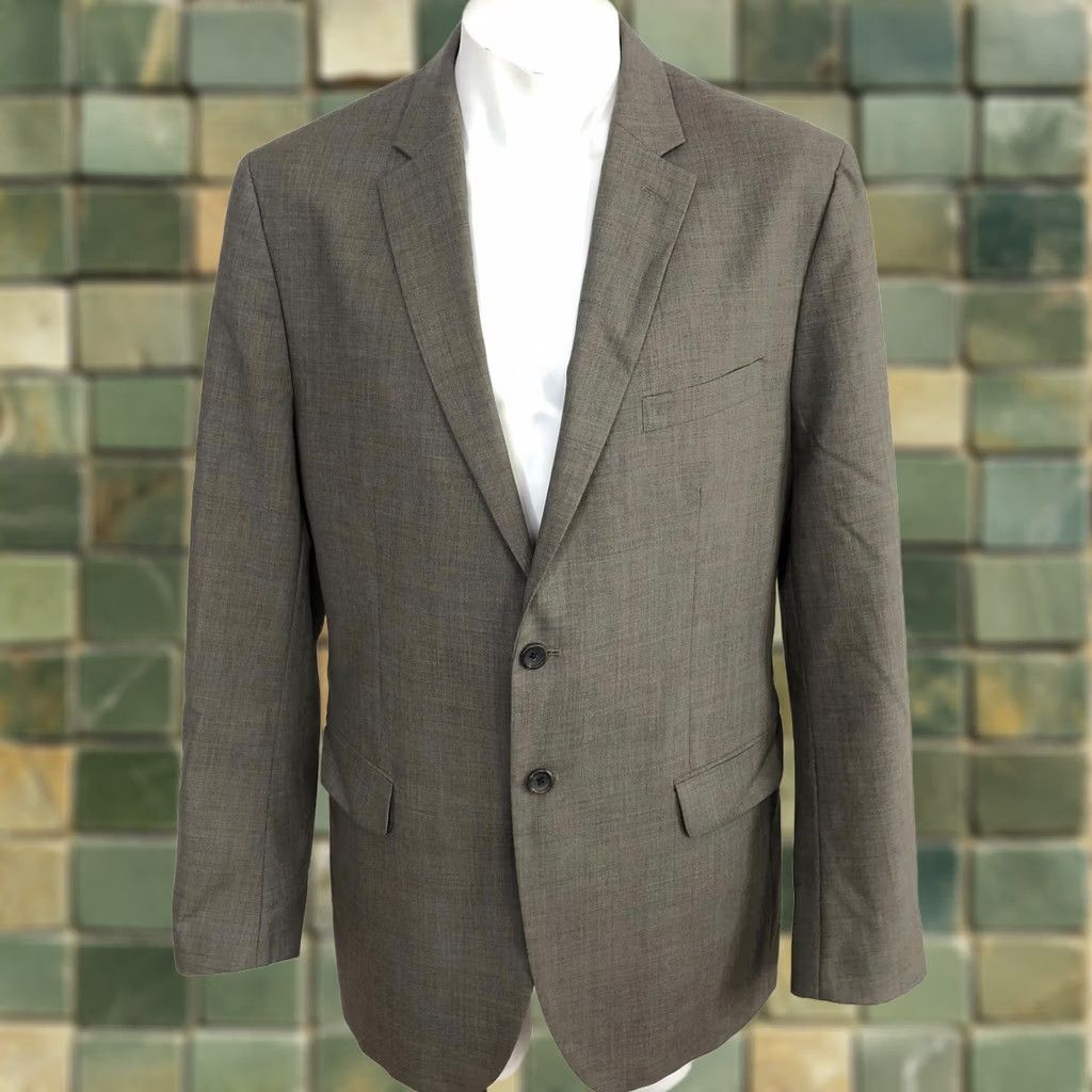 Banana Republic Banana Republic Blazer Sport Coat 44 L 100% Wool Brown Gray Button Notch Lapel Double-Vented Single-Breasted Two-Button Shirt Mens Regular Size 44R - 1 Thumbnail