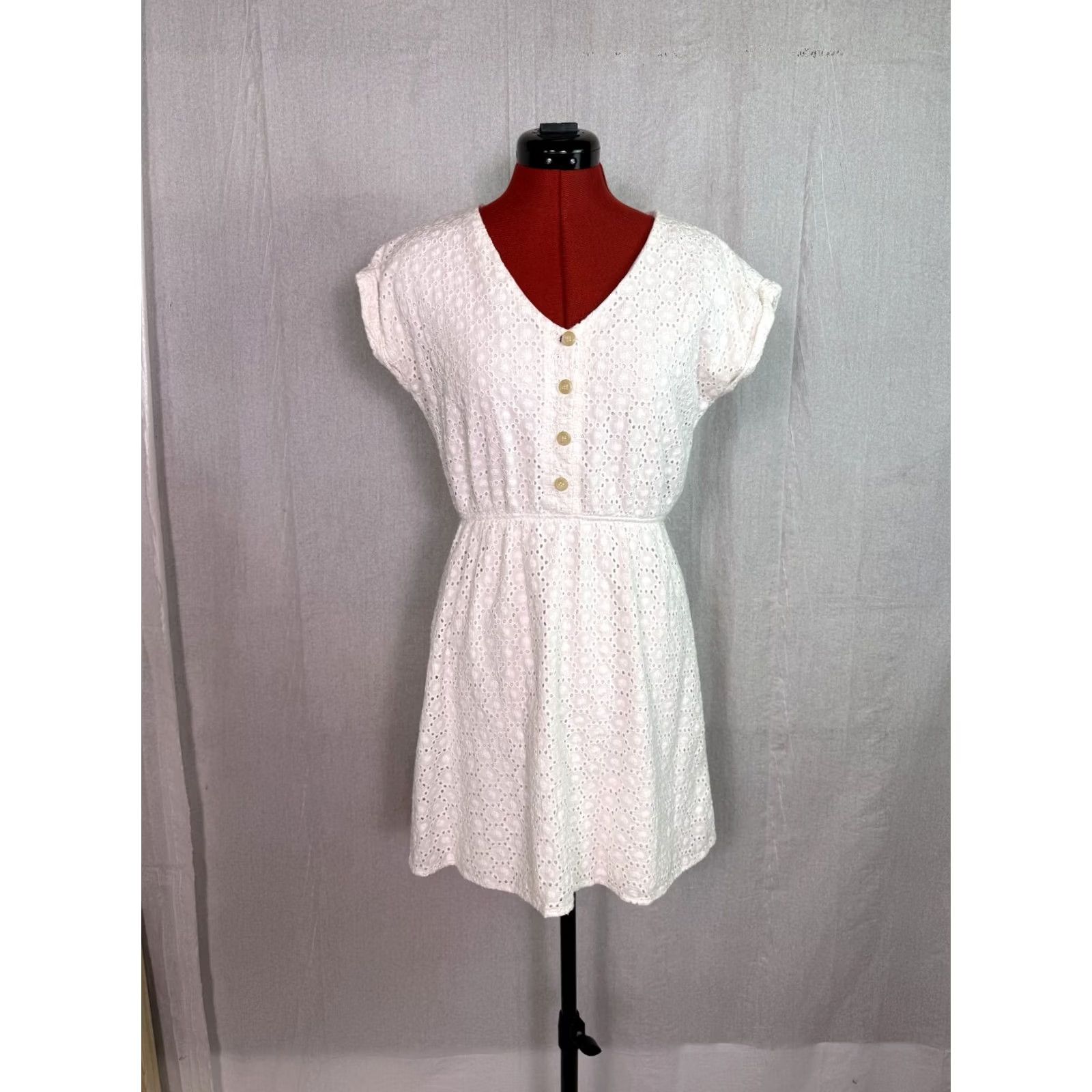 Vintage Copper Key White Cotton Eyelet Fit & Flare Dress Cap Sleeve V-Neck Size S Size S / US 4 / IT 40 - 2 Thumbnail