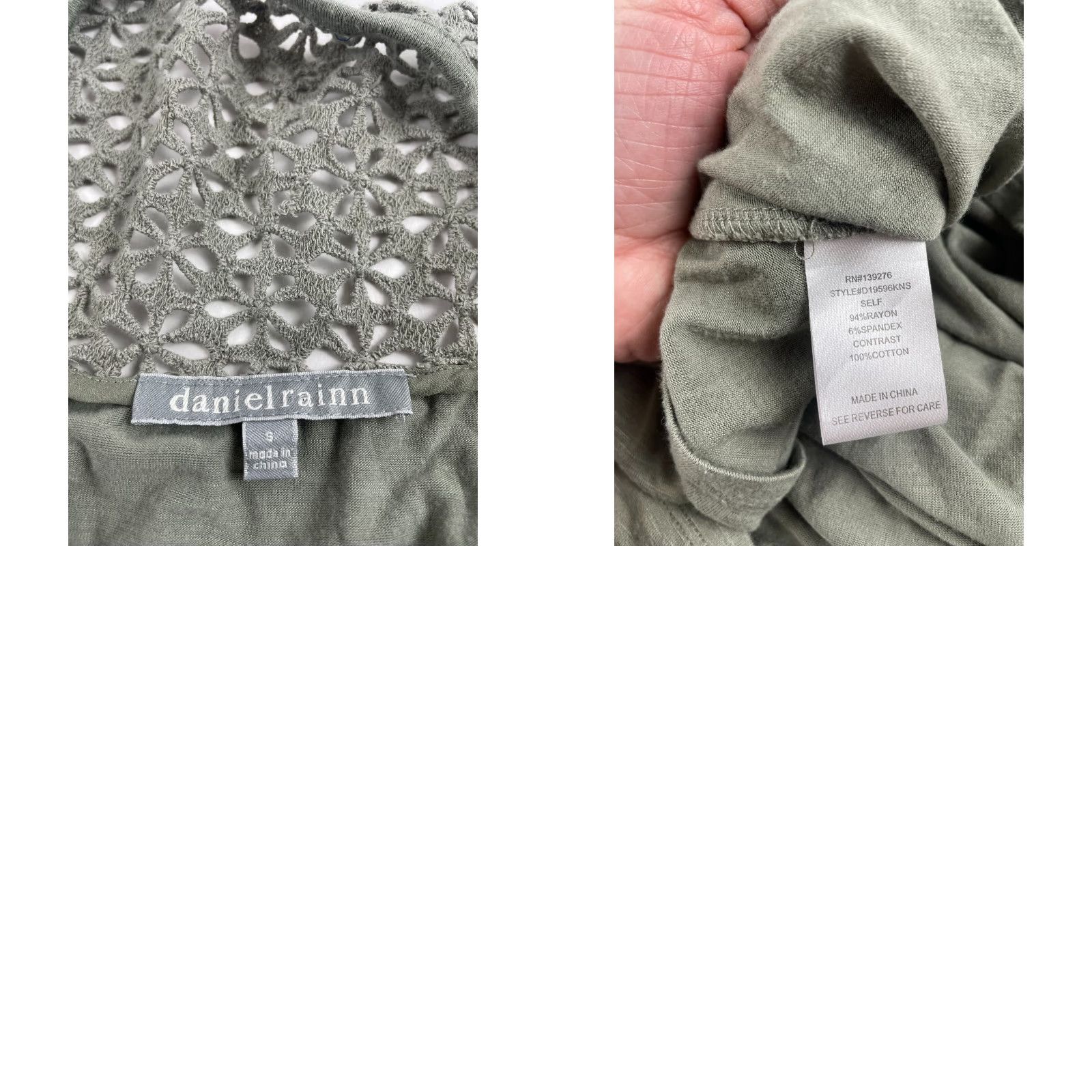 Vintage Daniel Rainn Blouse Women's S Sage Green Floral Crochet 3/4 Sleeve Lace Neck Shirt Womens Small Green Floral Crochet V-Neck Modern Breathable Size S / US 4 / IT 40 - 8 Thumbnail