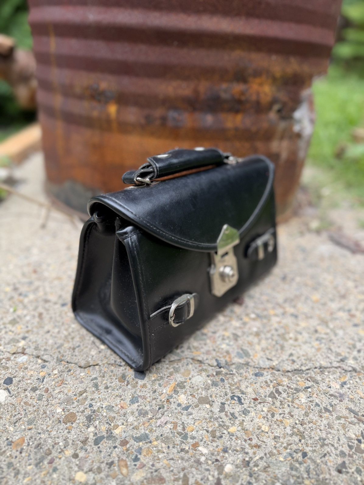 Other Vintage Structured Black Leather Satchel – Lock Closure Size ONE SIZE - 2 Thumbnail