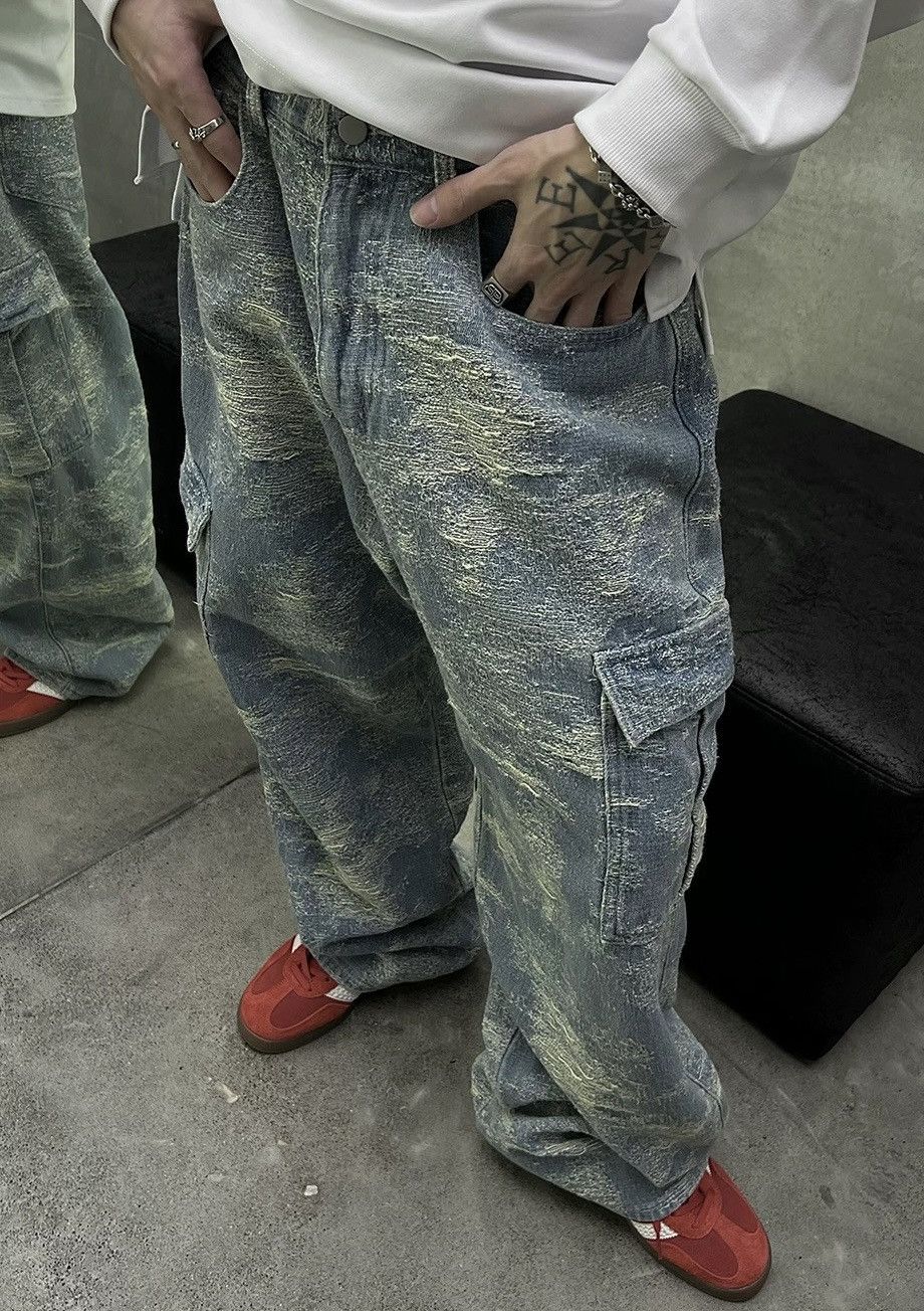 Japanese Brand × Vintage Avant garde distressed loose fit grunge cargo jeans pants Size US 31 - 2 Thumbnail