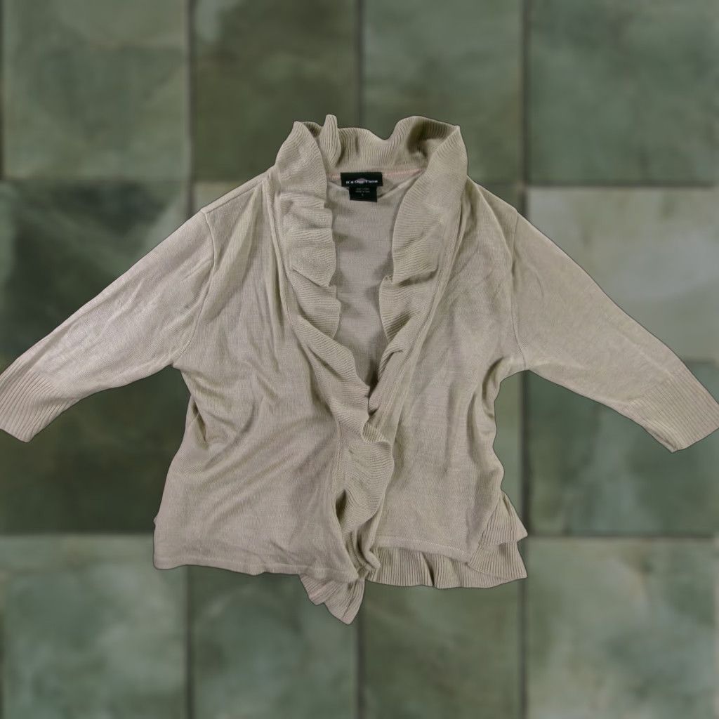 Vintage VINTAGE Its Our Time Cardigan Womens L Ruffled Open Front 3/4 Sleeve Beige Acrylic Size L / US 10 / IT 46 - 1 Thumbnail