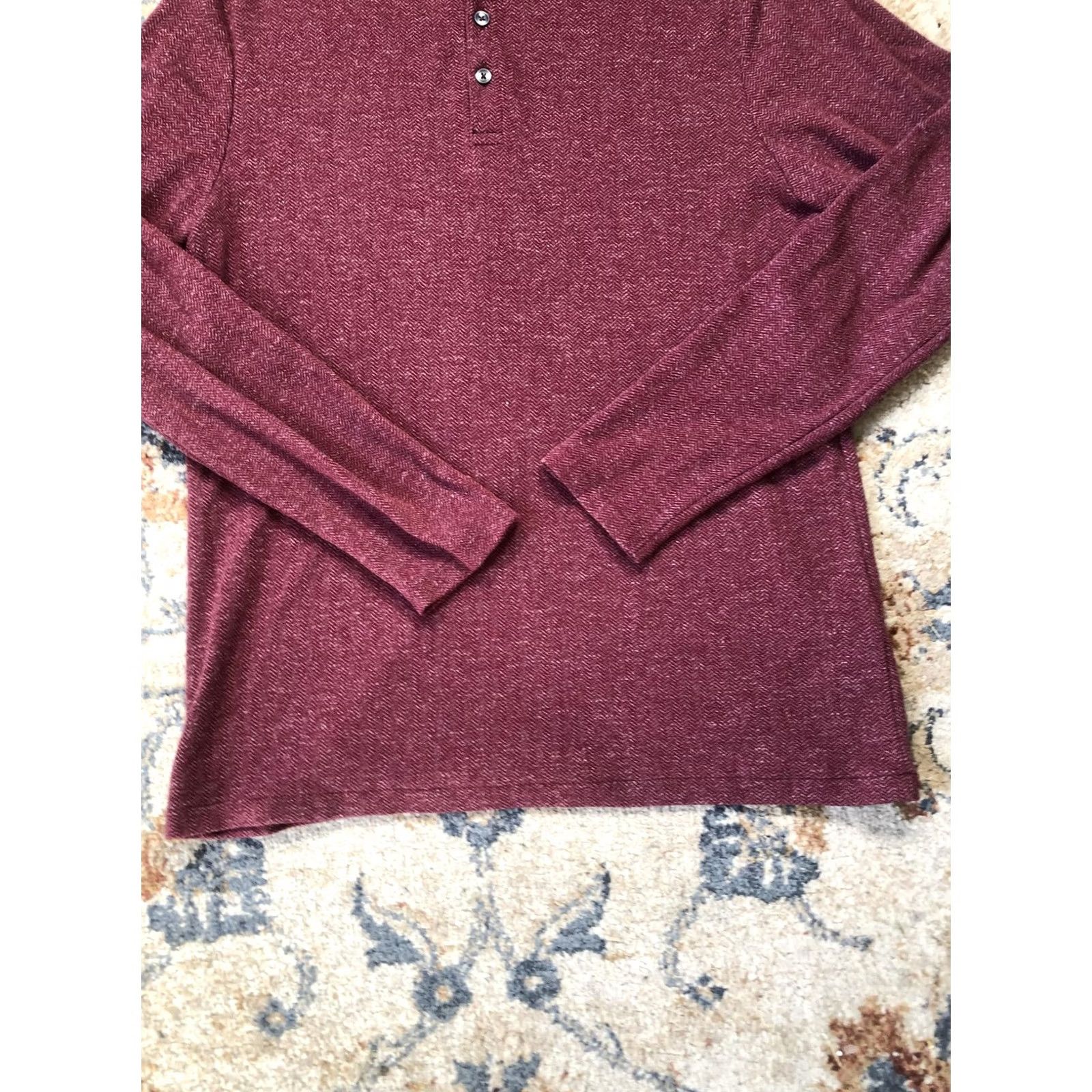 Bonobos Bonobos Polo Shirt Mens M Burgundy Long Sleeve Slim Fit Herringbone Knit Polo Shirt Slim Fit Mens Burgundy Red Knit Collar 3-Button Casual Business Size US M / EU 48-50 / 2 - 5 Thumbnail