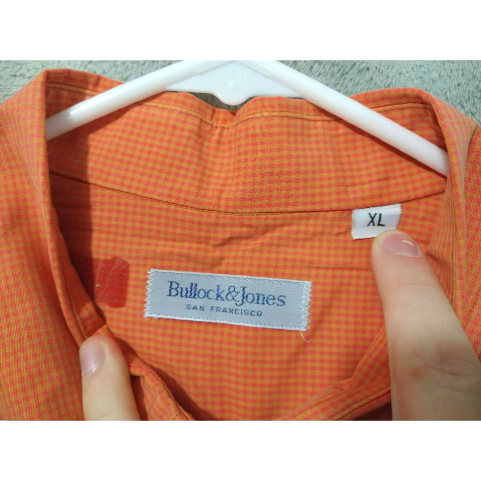 Vintage VINTAGE Bullock & Jones Shirt Mens XL Orange Checks Button-Down Long Sleeve Casual USA Size US XL / EU 56 / 4 - 7 Thumbnail