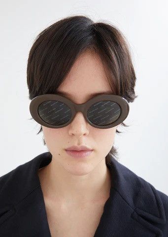 Balenciaga Balenciaga Oval Sunglasses Brown Frame Logo Lens Size ONE SIZE - 1 Thumbnail