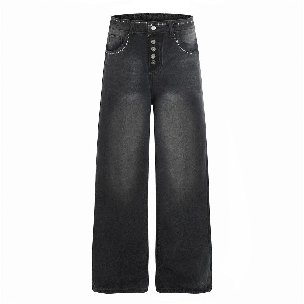 Jean Male punk distressed retro washed straight leg jeans Size US 32 / EU 48 - 1 Thumbnail