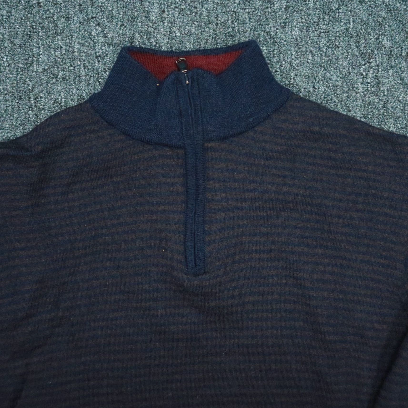 Peter Millar Peter Millar Sweater Mens M Blue Striped Quarter Zip Merino Wool Jumper Size US M / EU 48-50 / 2 - 2 Thumbnail