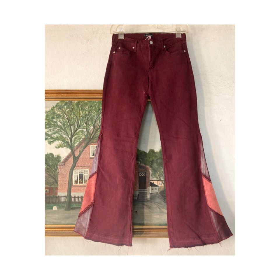 Bebe Vtg bebe Low Rise Flared Stretch Jean w/ Leather Patchwork Size 29" - 6 Thumbnail