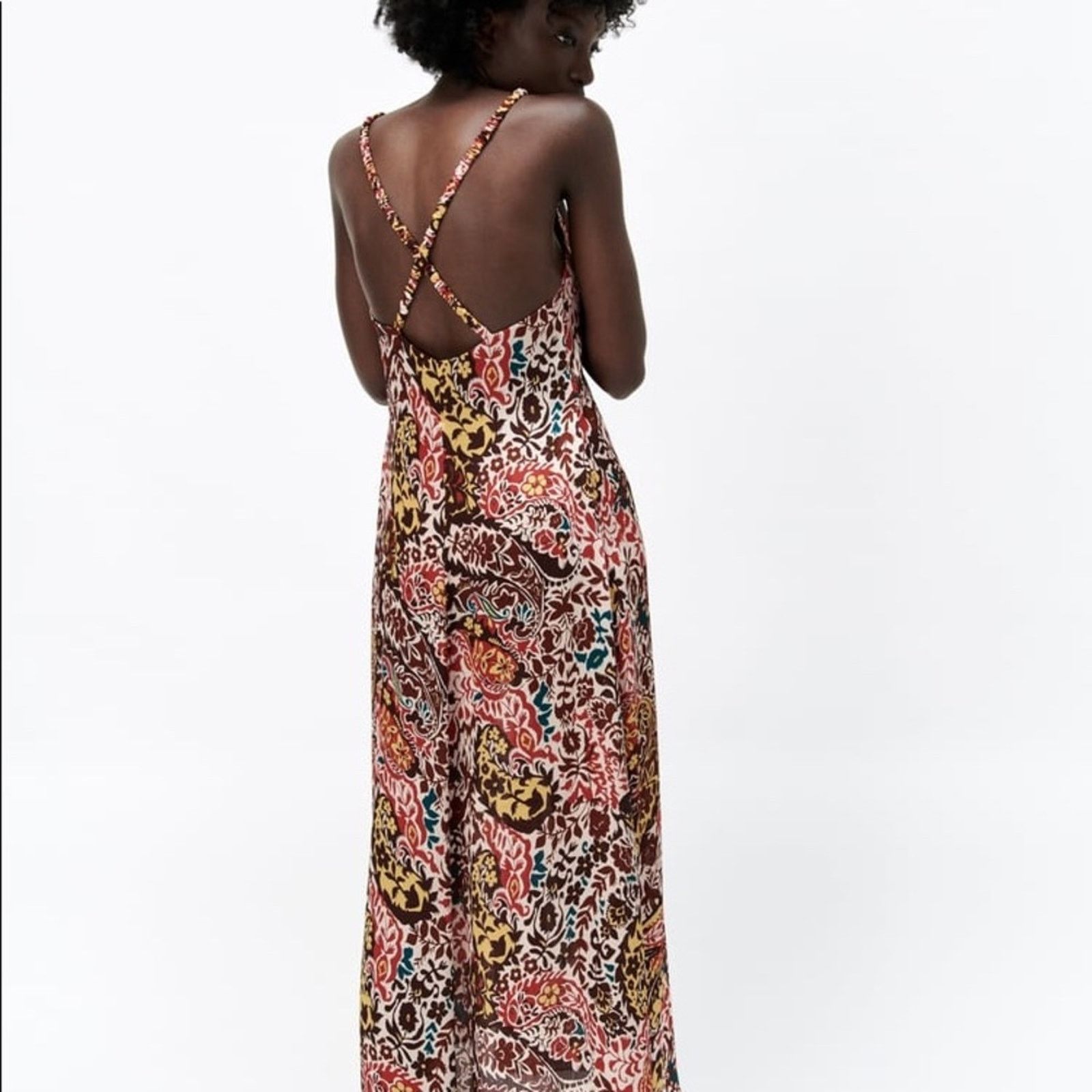 ZARA BLOGGER FAVORITE PRINT DRESS BORDEAUX / ECRU