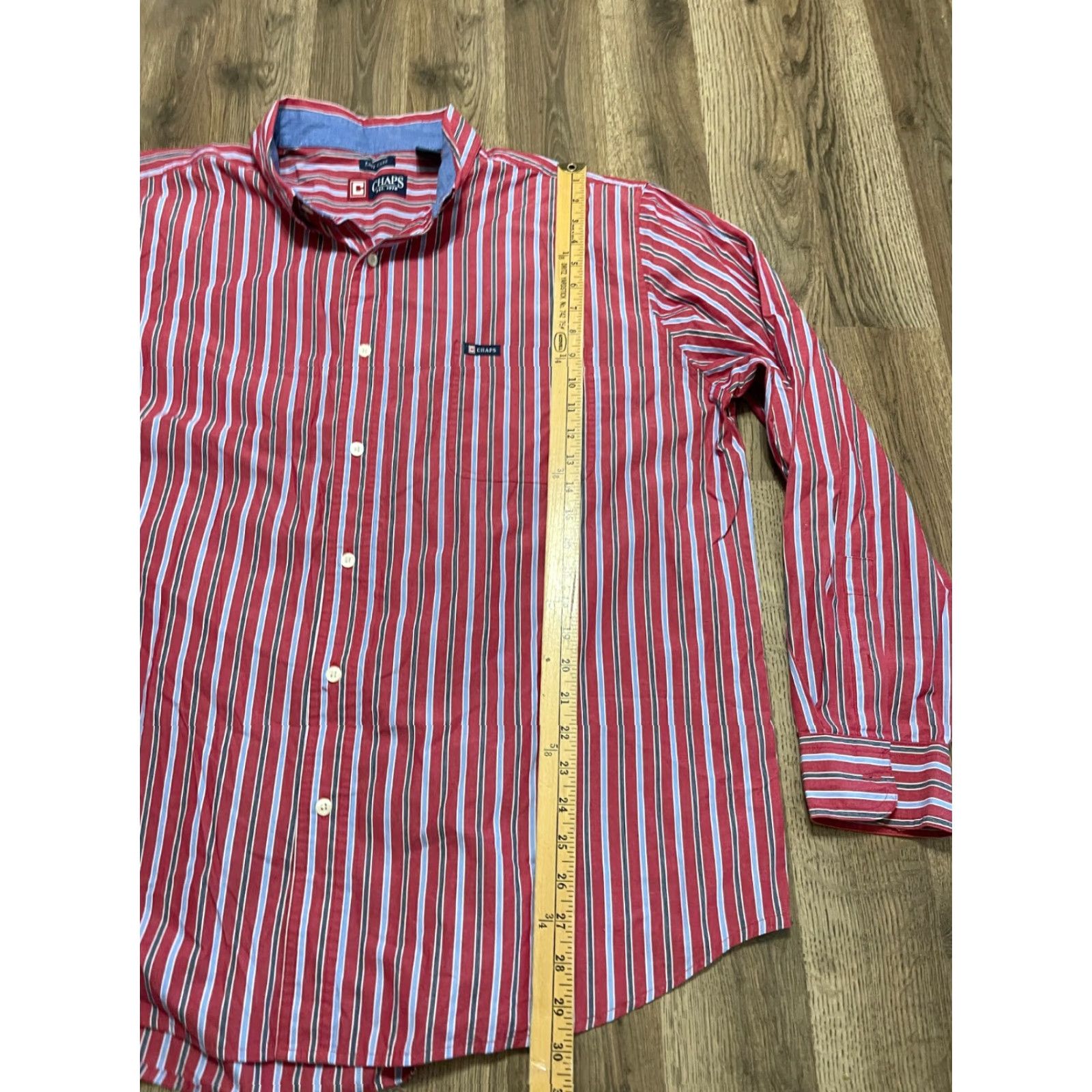 Chaps CHAPS Shirt Mens Medium Red Blue White Striped Button Up Shirt Dress Shirt Size 40R - 7 Thumbnail