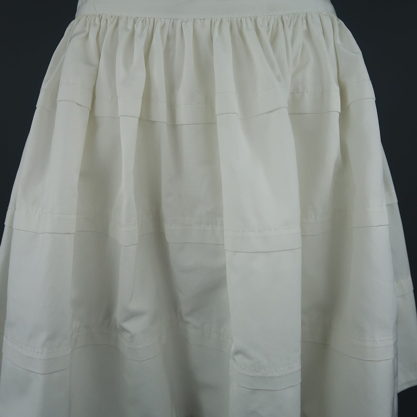 Valentino Size 6 White Cotton Blend Canvas Gathered Circle Mini Skirt Size M / US 6-8 / IT 42-44 - 2 Thumbnail