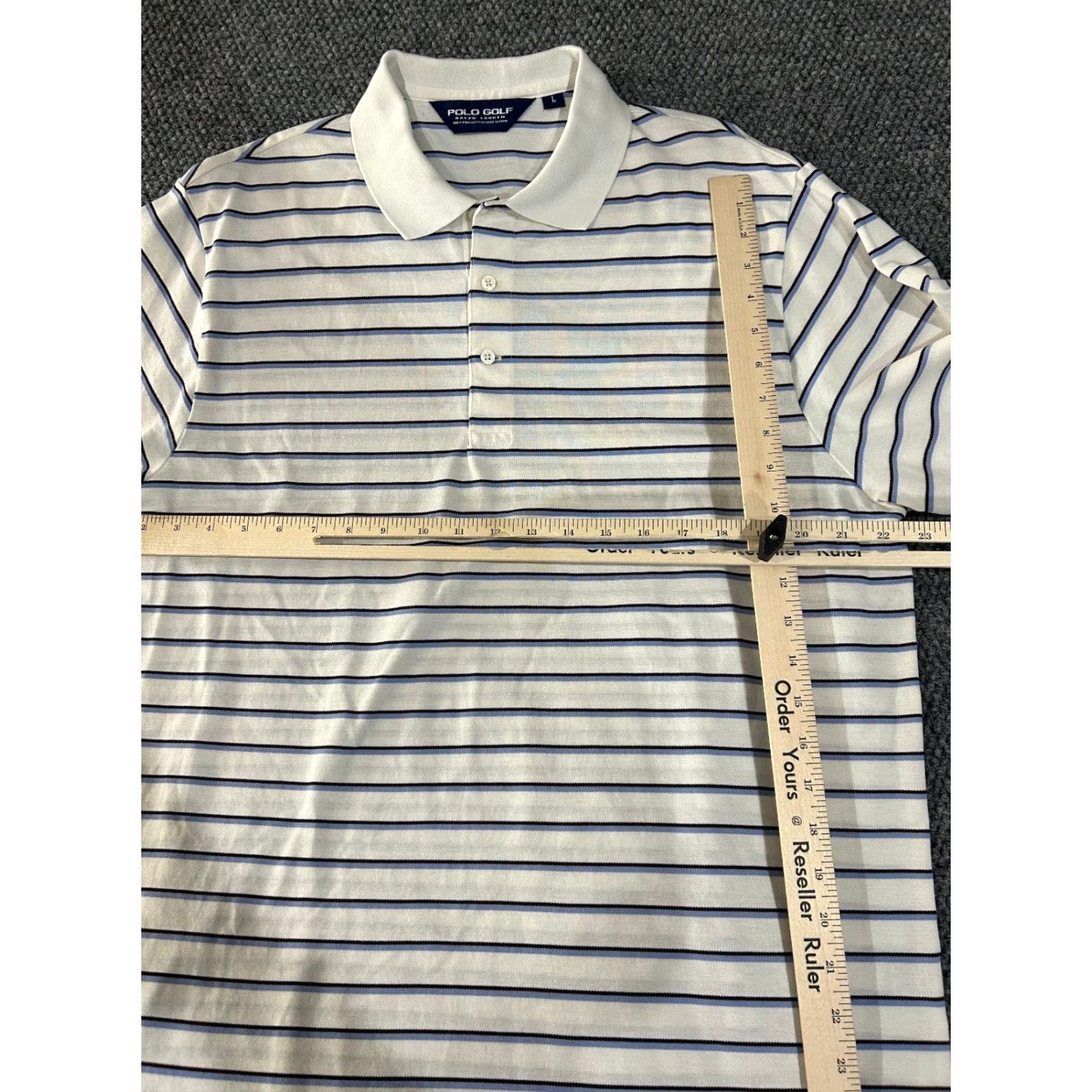 Polo Ralph Lauren Polo Ralph Lauren Polo Shirt Mens L White Blue Striped Classic Golf Shirt Size US L / EU 52-54 / 3 - 5 Thumbnail