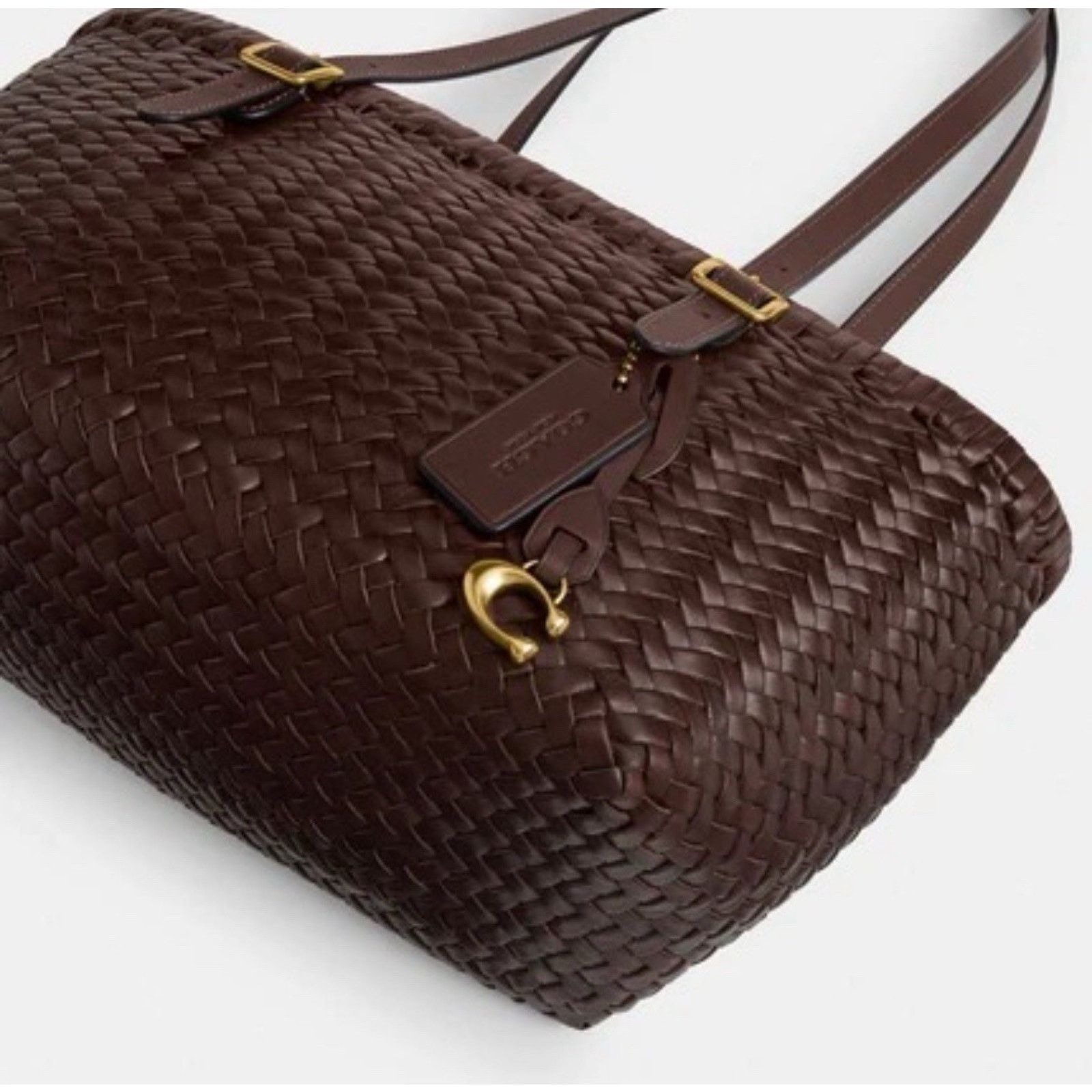 Coach NWT Coach Woven Leather Swing Tote Carryall Bag CBF83 Maple Size ONE SIZE - 11 Thumbnail