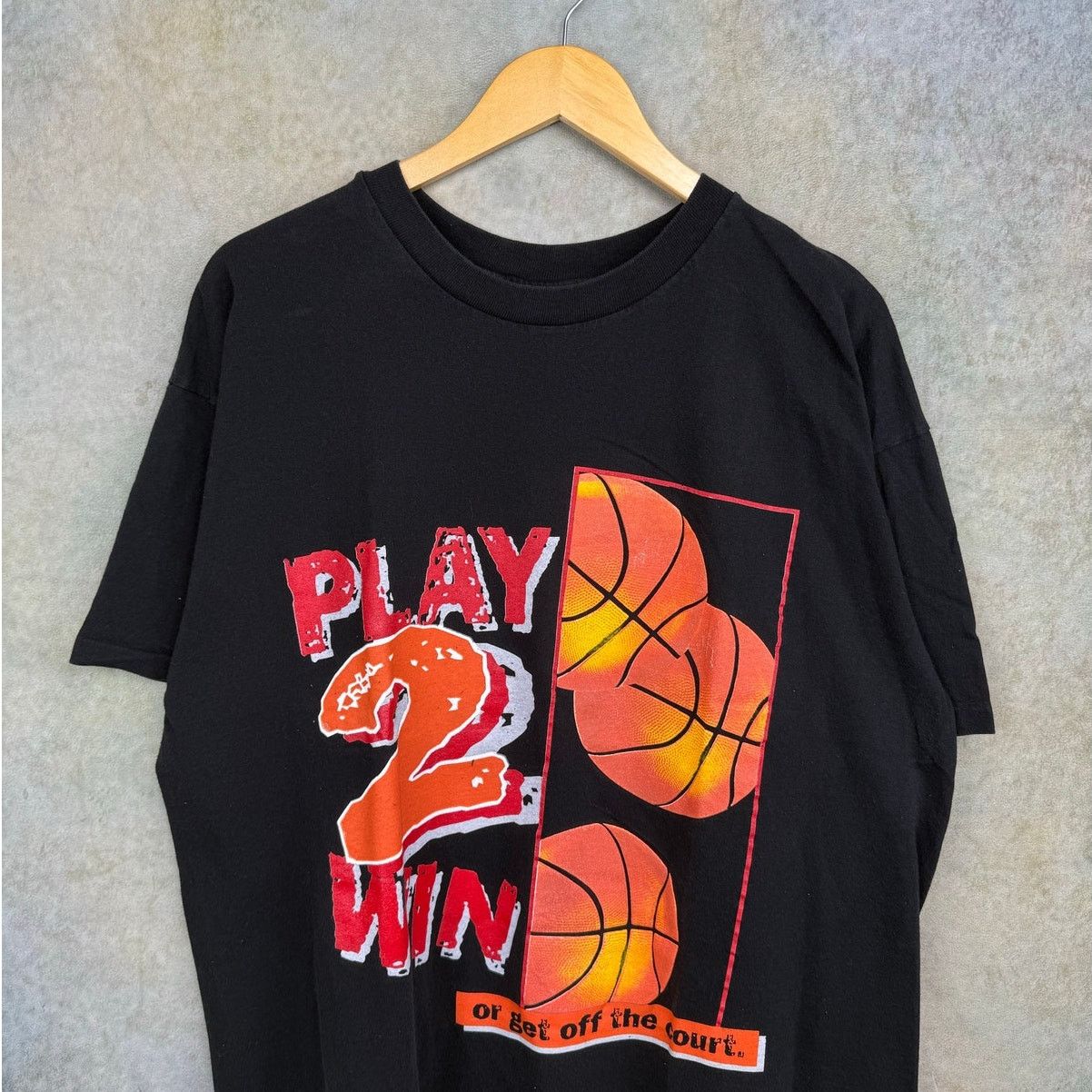 Vintage VTG 90s PLAY 2 Win OR GET OFF COURT Tee XL SINGLE STITCH Size US XL / EU 56 / 4 - 2 Thumbnail