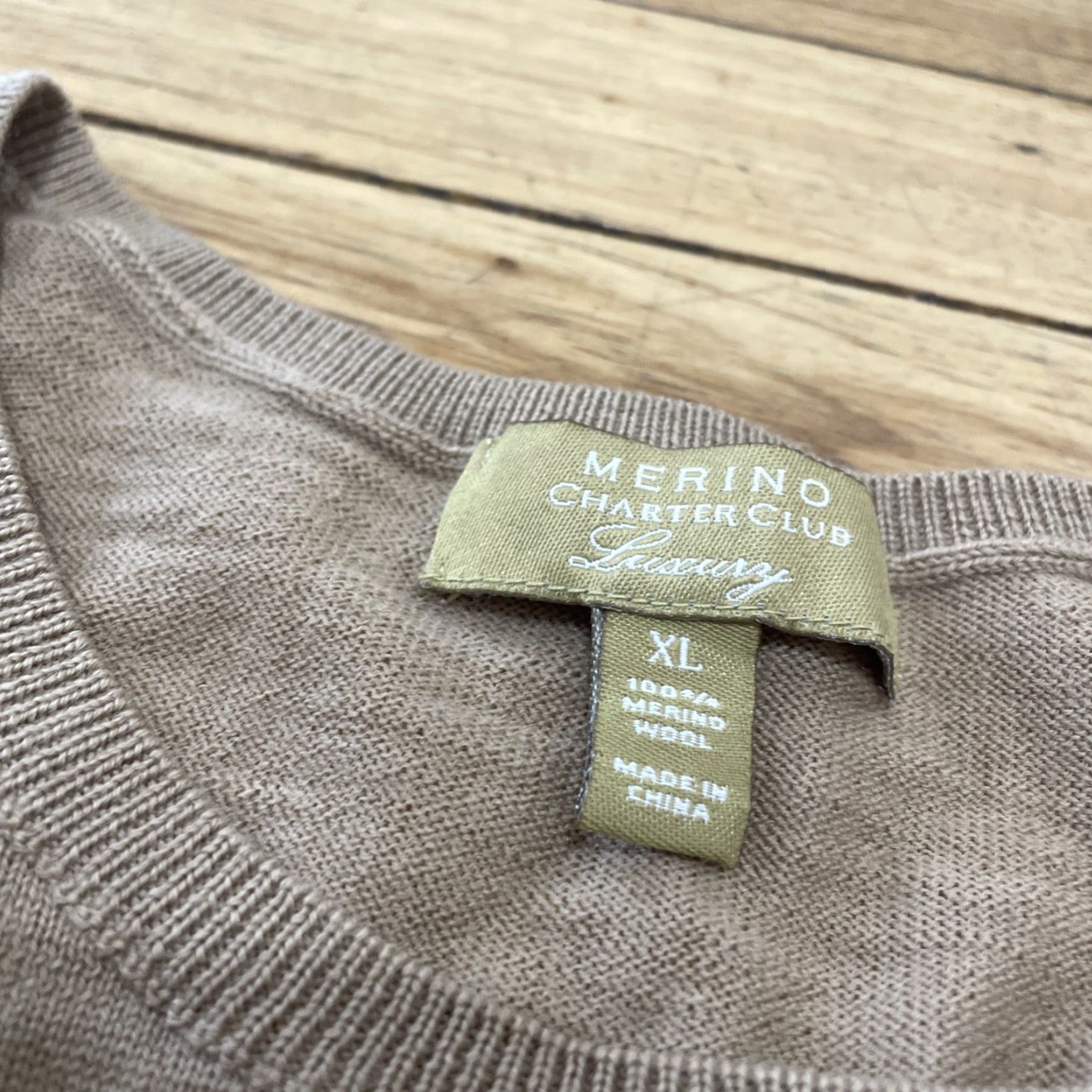 Charter Club VINTAGE Charter Club Merino Wool Sweater Women XL Tan Brown Western Boho Layer Pullover Buttonless Crew Neck Regular Size XL / US 12-14 / IT 48-50 - 5 Thumbnail