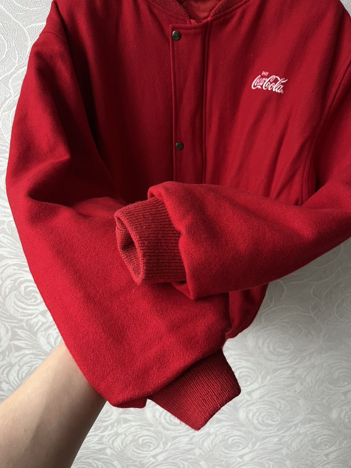 Coca Cola Vintage 90s Coca Cola Enjoy It Wool Red Bomber Jacket Rare Size US L / EU 52-54 / 3 - 7 Thumbnail