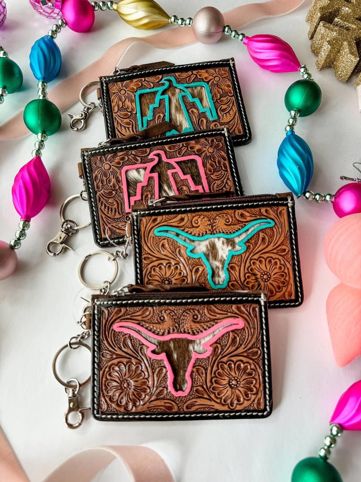 Other Tooled Leather Keychain Wallet Thunderbird Longhorn Bow Hat Size ONE SIZE - 6 Thumbnail