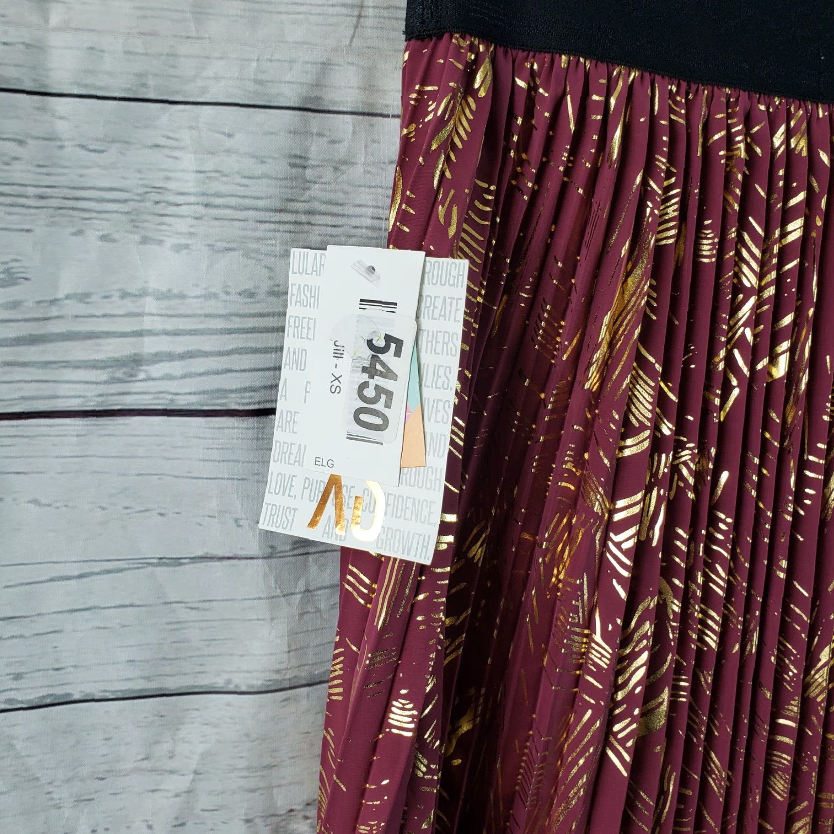 Vintage VINTAGE LuLaRoe Jill Skirt XS Purple Gold Pleated Pull On Womens Midi Skirt Waist 12.5" Length 27.5" (New with tags) Size 26" / US 2 / IT 38 - 3 Thumbnail