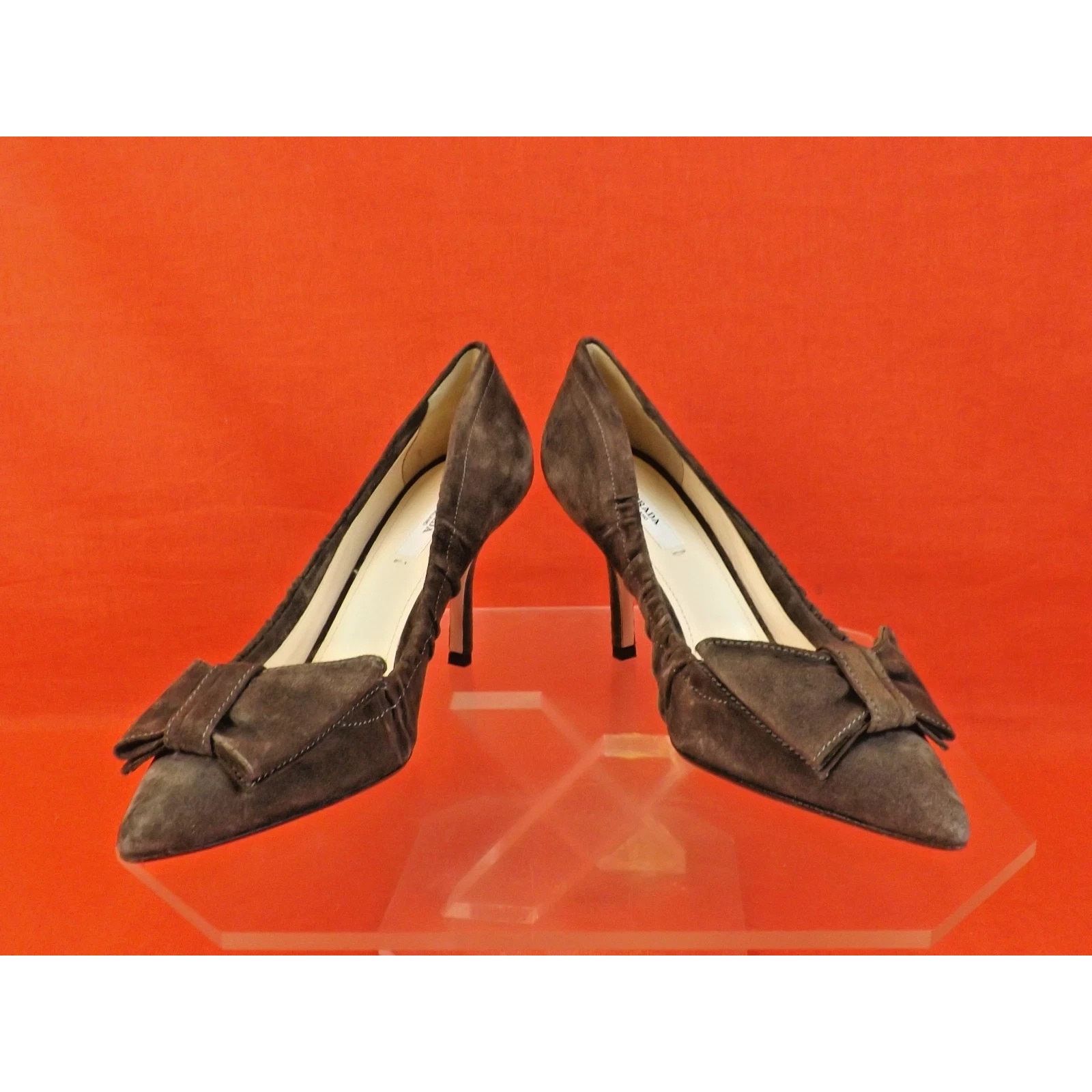 Prada NIB PRADA 1I802C BROWN SUEDE BOW MID HEEL PUMPS 38 ITALY Size US 8 / IT 38 - 1 Thumbnail