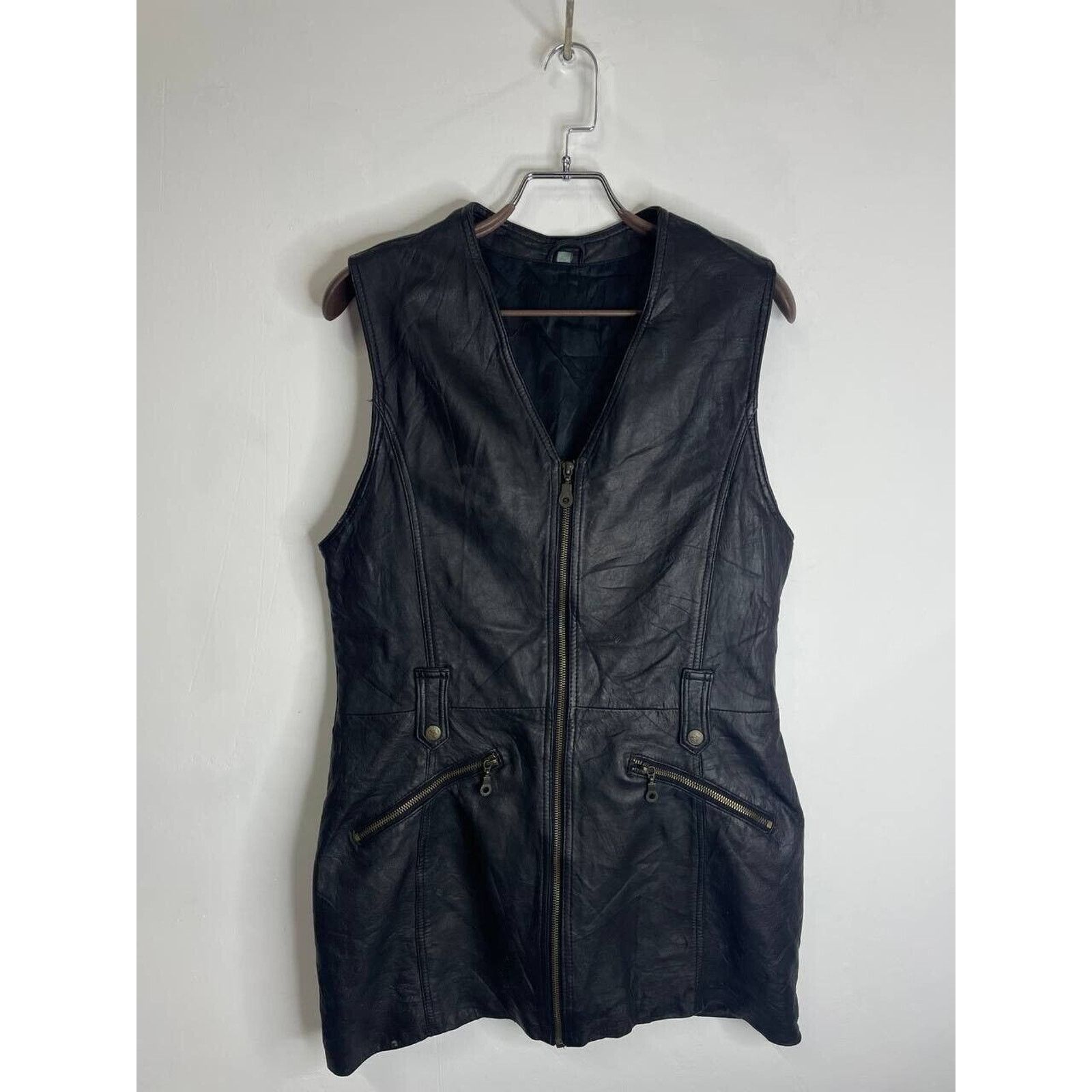 Vintage Vintage Black Leather Long Utility Vest Zipper Details M Size M / US 6-8 / IT 42-44 - 1 Thumbnail
