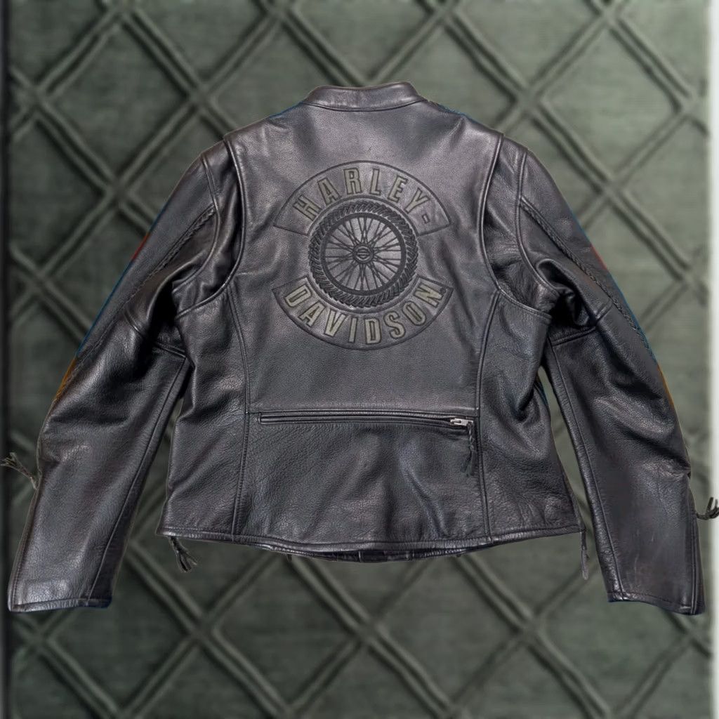 Harley Davidson Harley Davidson Women's XL Black Motorcycle Jacket Leather Willie G Wheel Casual Travel Full Zip Lined Zipped Pockets Size XL / US 12-14 / IT 48-50 - 1 Thumbnail