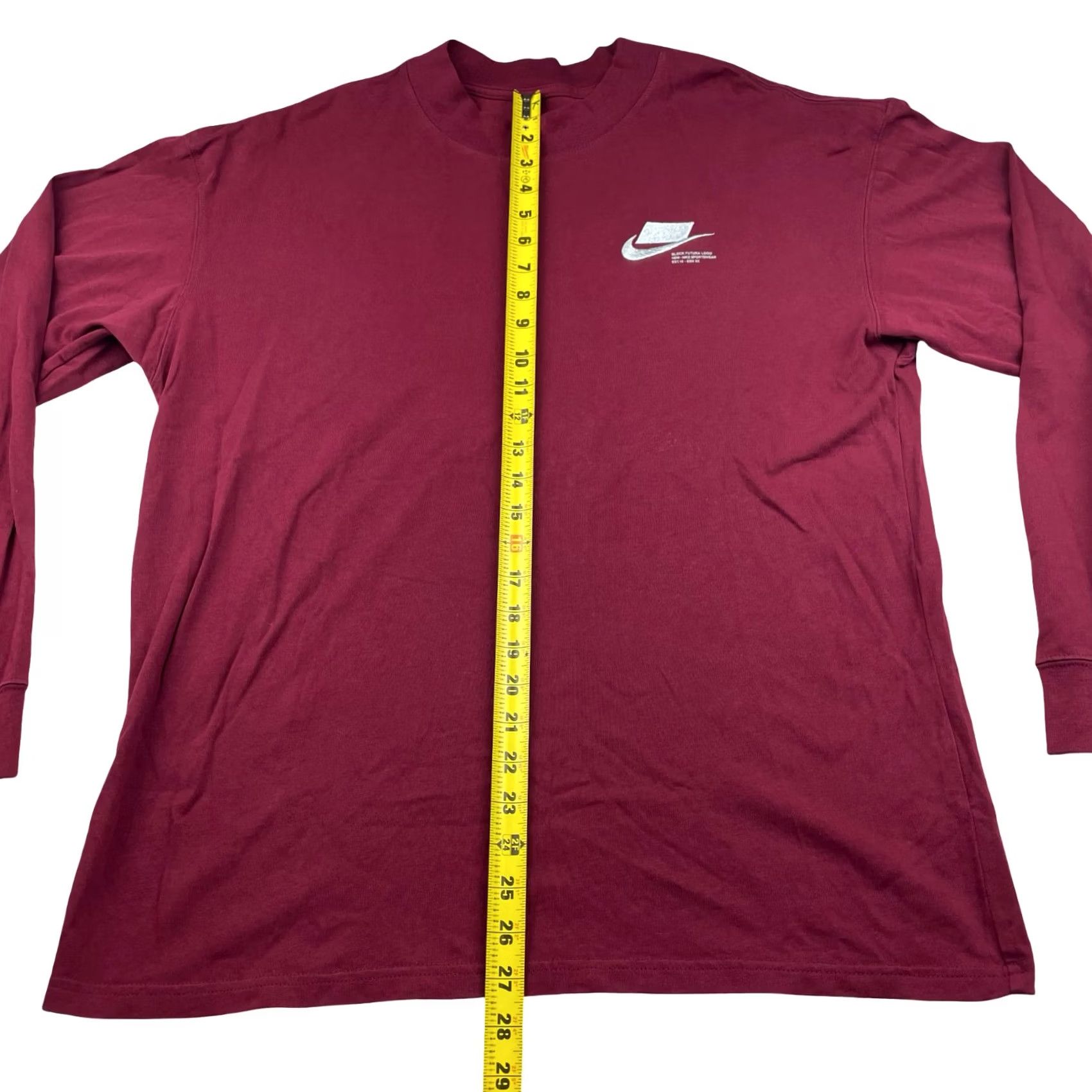 Nike Nike Men's Block Futura T-Shirt Burgundy 100% Cotton L/S Mock Neck Long Sleeve Large DP4114-638 Size US L / EU 52-54 / 3 - 6 Thumbnail