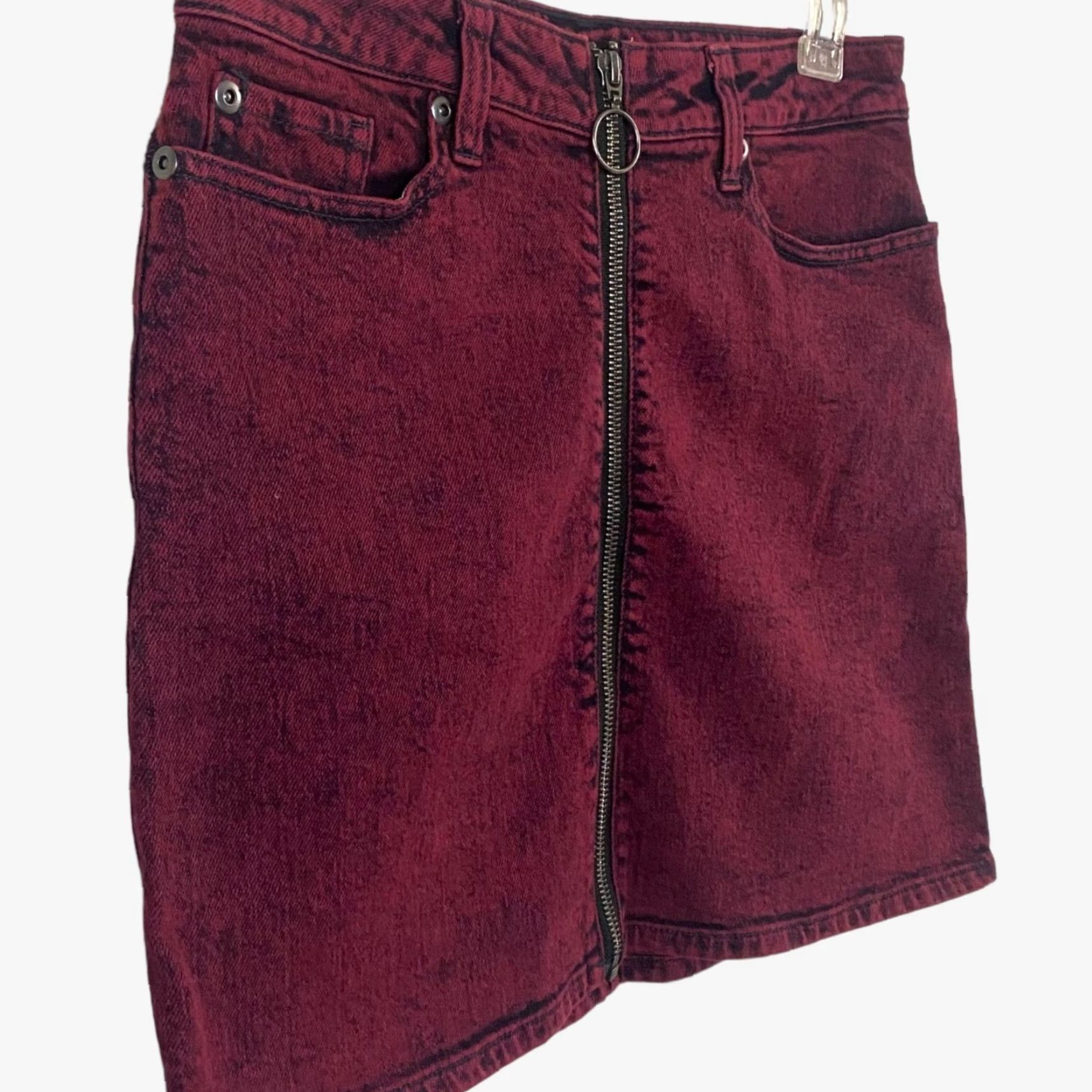 Hot Topic Hot Topic Red Acid Wash Denim Skirt Women’s Small Front-Full-Zip Goth Punk Mini Short With Pockets Rocks New Size 28" / US 6 / IT 42 - 3 Thumbnail