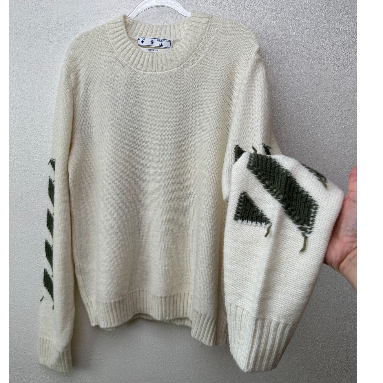 Off-White Off-White Reverse Arrow Diag Knit Crew Sweater White / Green Size US XL / EU 56 / 4 - 1 Thumbnail