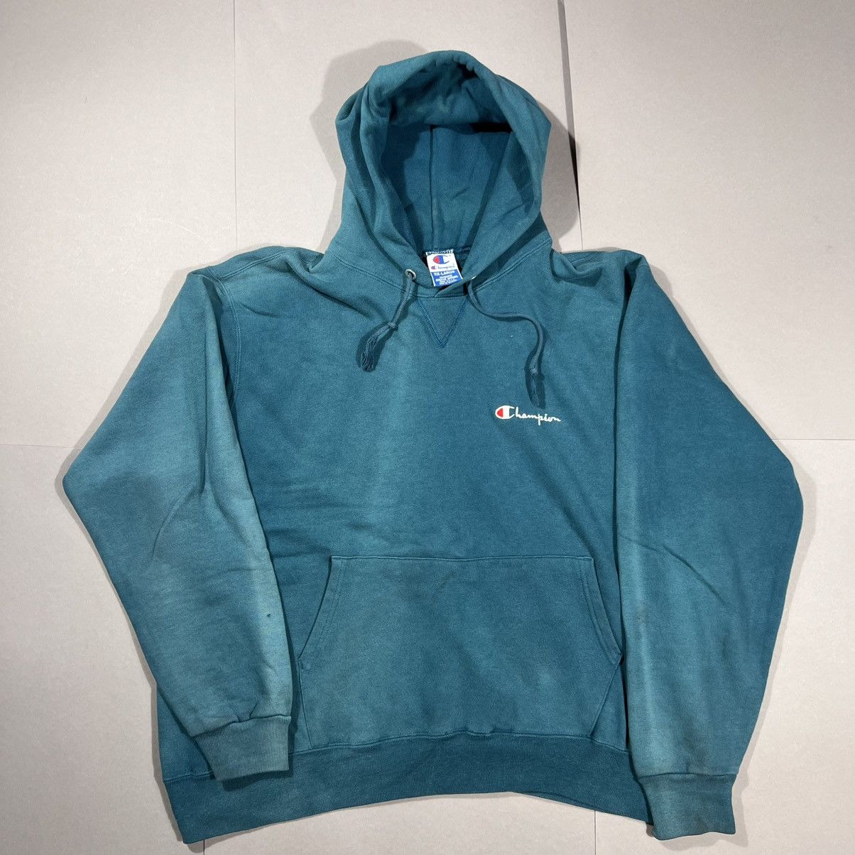 Champion × Vintage Vintage 90s Champion Sun Faded Turquoise Hoodie Size US L / EU 52-54 / 3 - 1 Thumbnail
