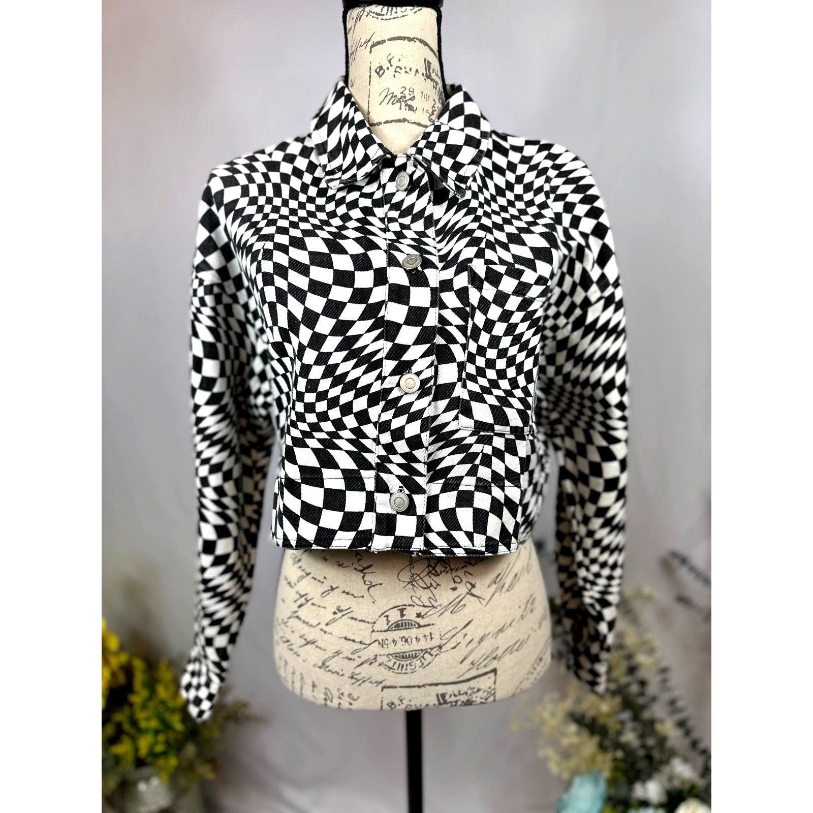 Other Elodie Cropped Psychedelic Mesmerizing Jacket Black/White S Size S / US 4 / IT 40 - 2 Thumbnail