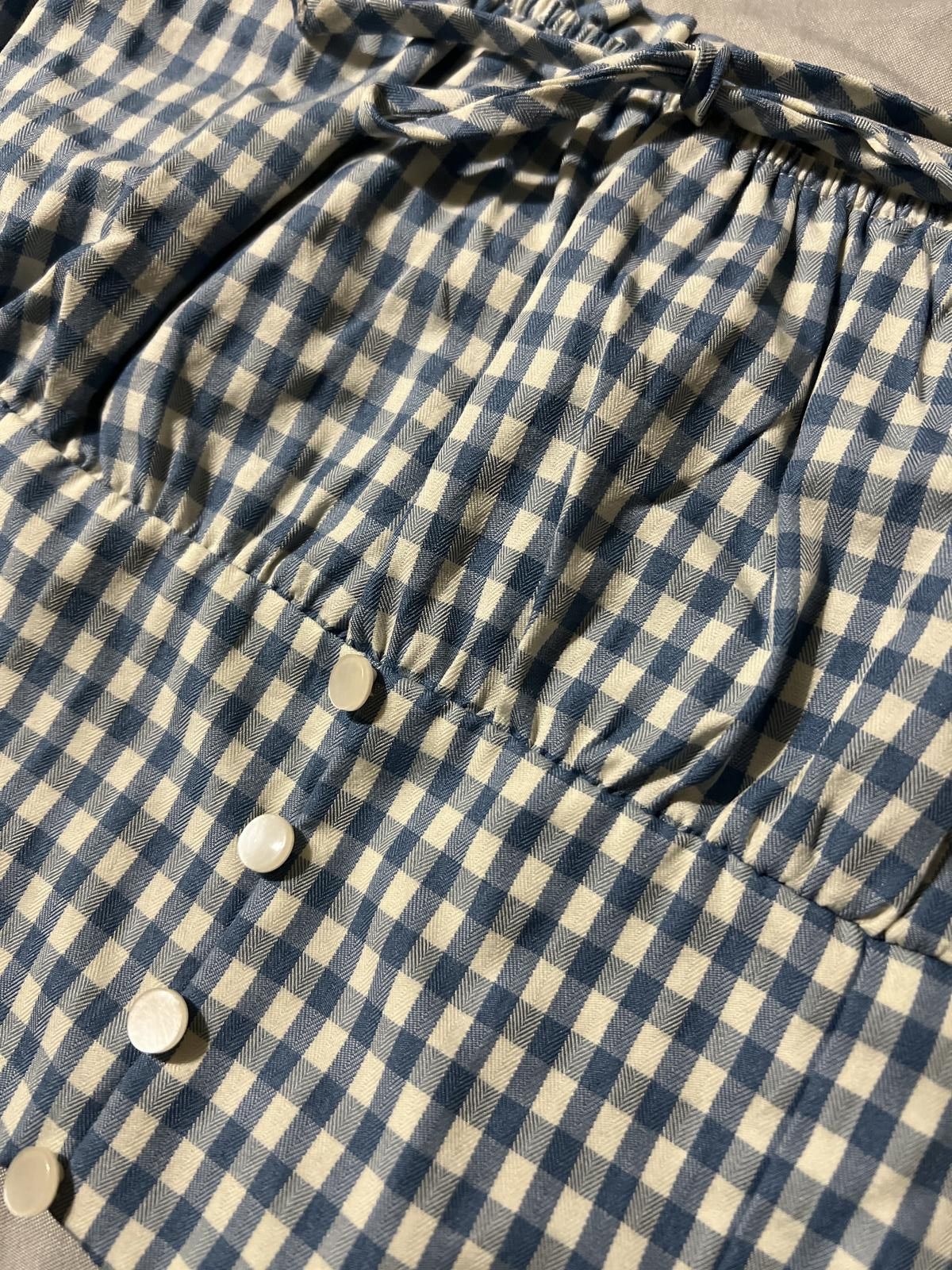 Other Monteau Blue White Checkered Crop Top Cottagecore L Size L / US 10 / IT 46 - 3 Thumbnail