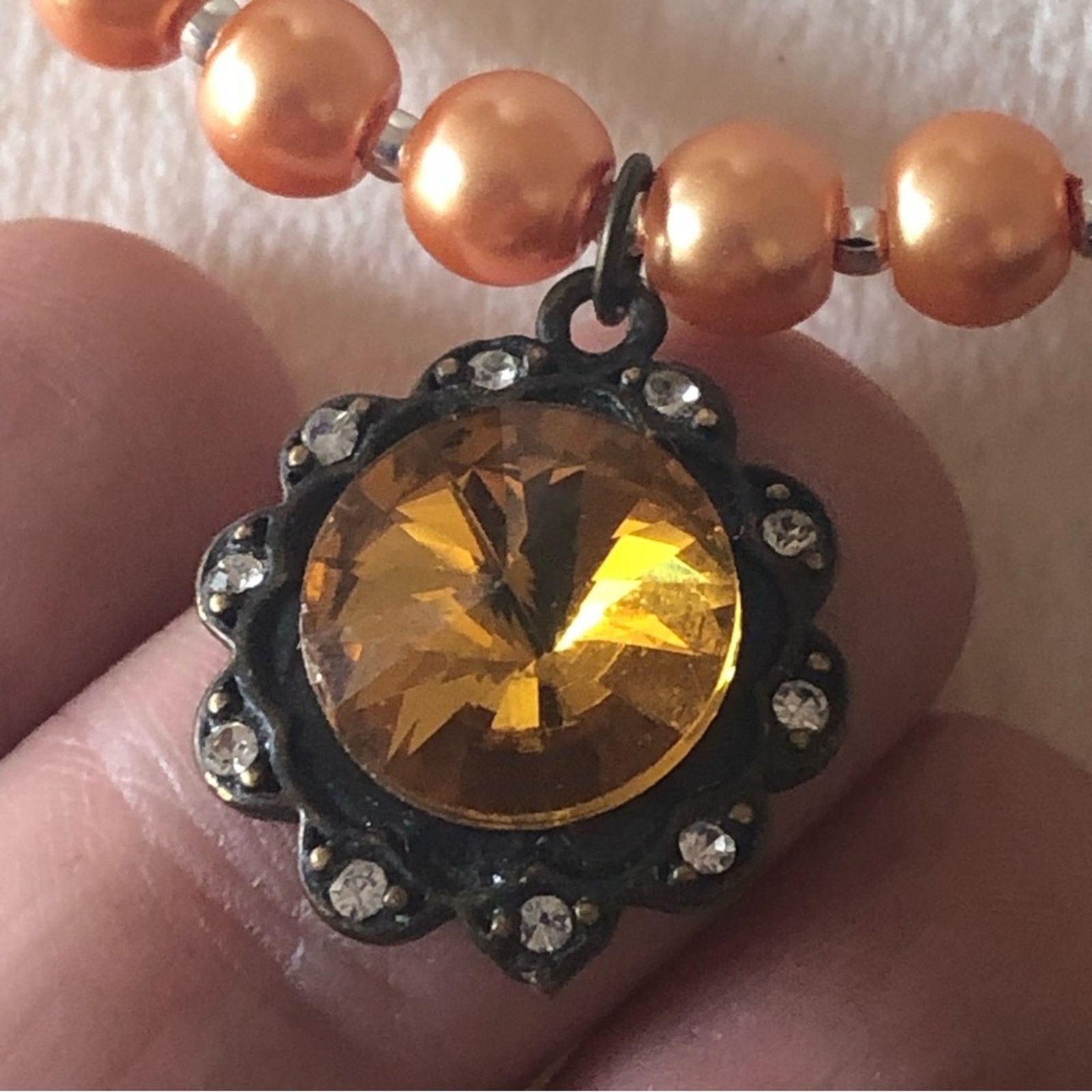 Handmade Handcrafted repurpose amber rivoli halo Pearl necklace Size ONE SIZE - 8 Thumbnail