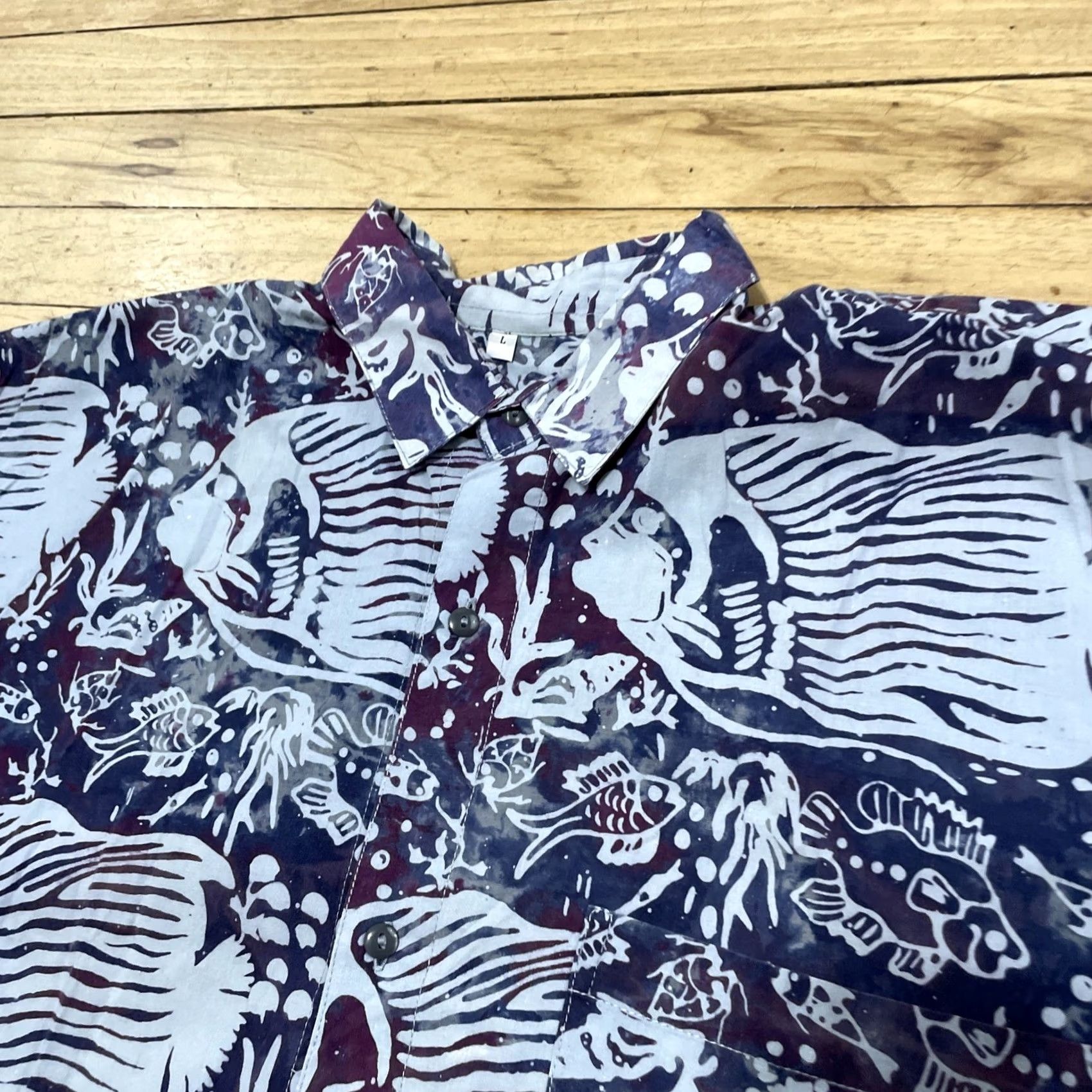 Vintage Java Lava Go With Flow Vintage 90s Fish Print Shirt Men L Blue Oversized Button-Up Casual Shirts Size US L / EU 52-54 / 3 - 3 Thumbnail
