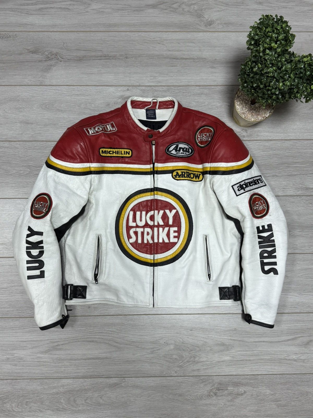 Vintage Lucky Strike leather racing protection jacket big logo Size US XXL / EU 58 / 5 - 1 Thumbnail